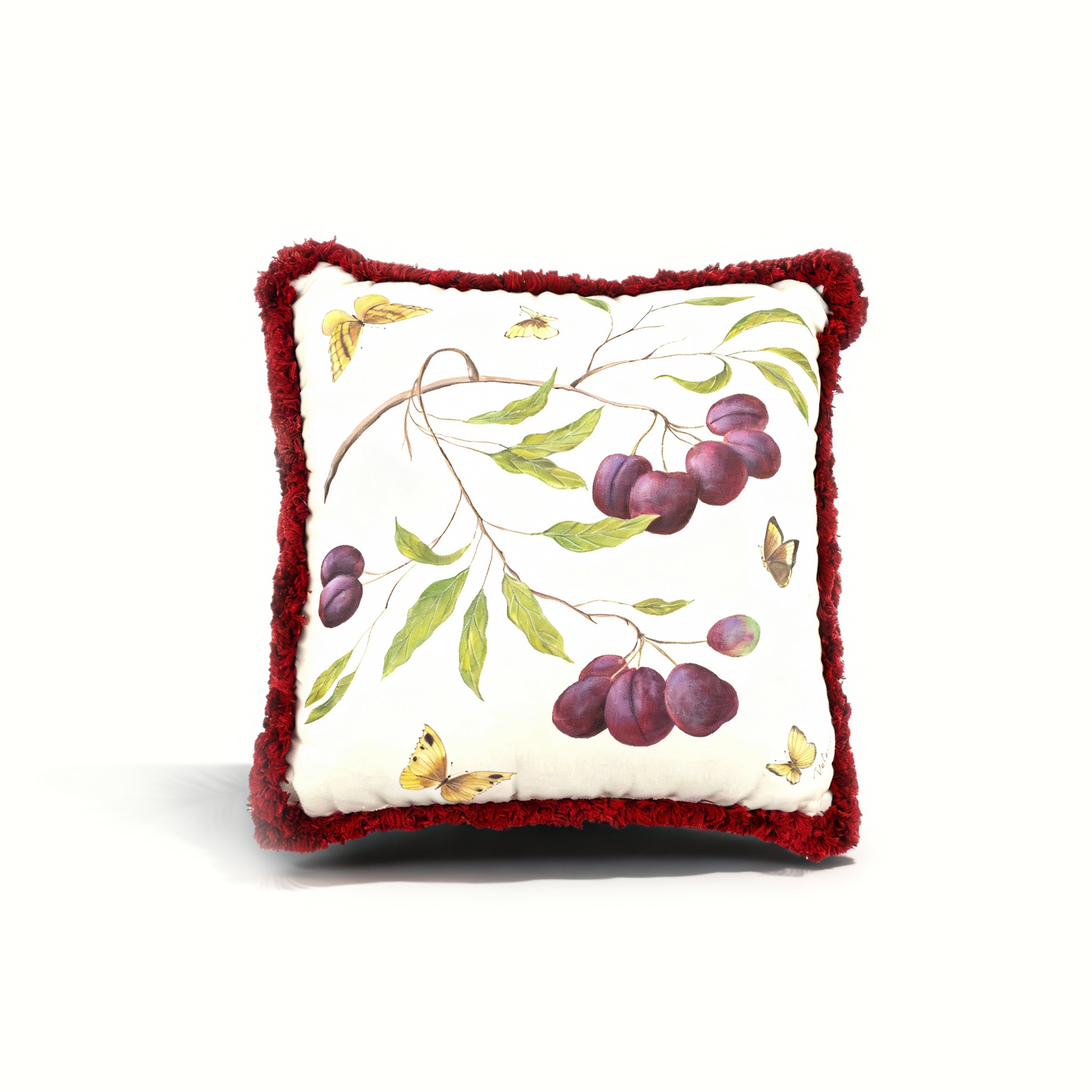 Idée Art Exclusive. Square White Cushion with Fruits Motif. Large Size