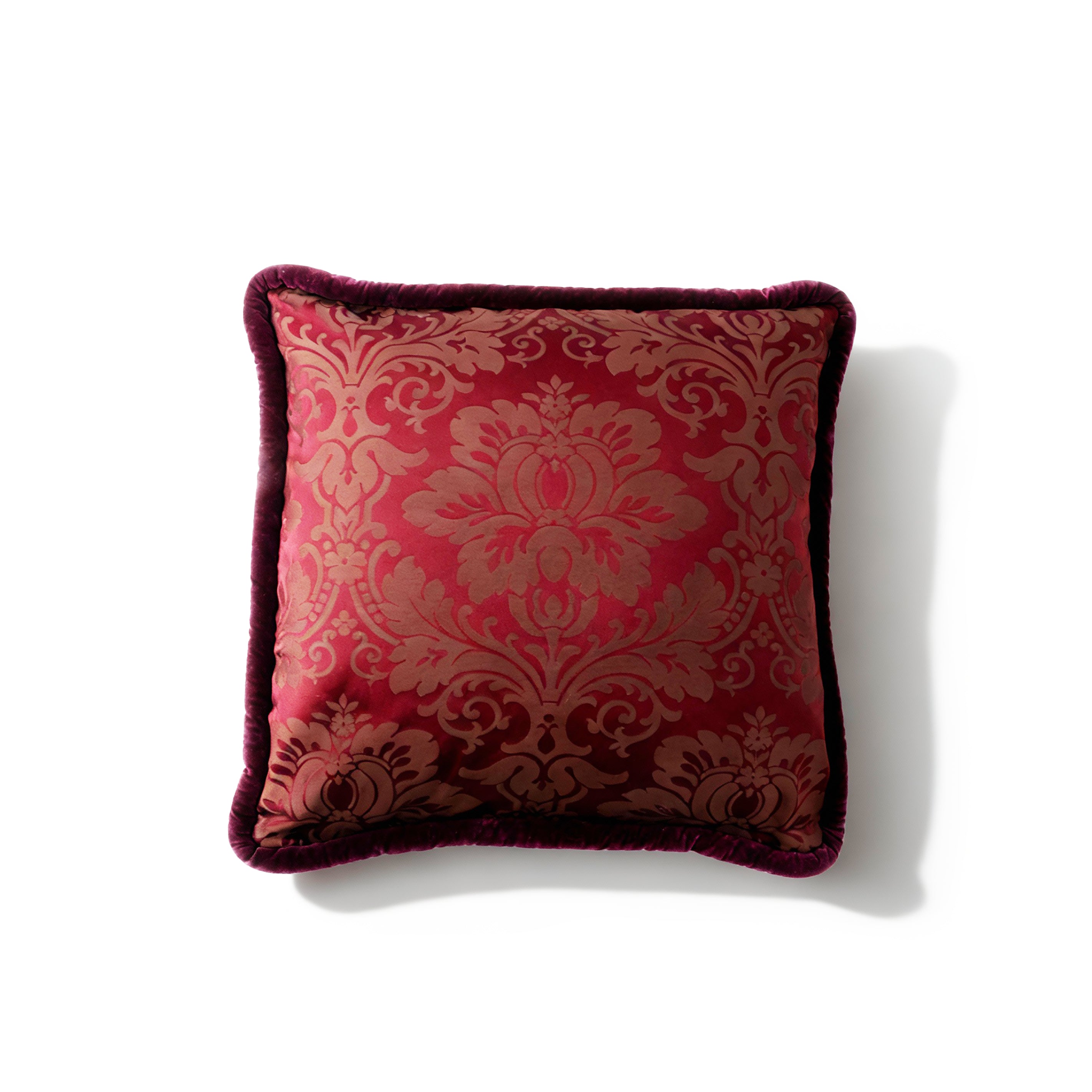 Idée Art Exclusive. Square Burgundy Brocade Cushion. Large Size