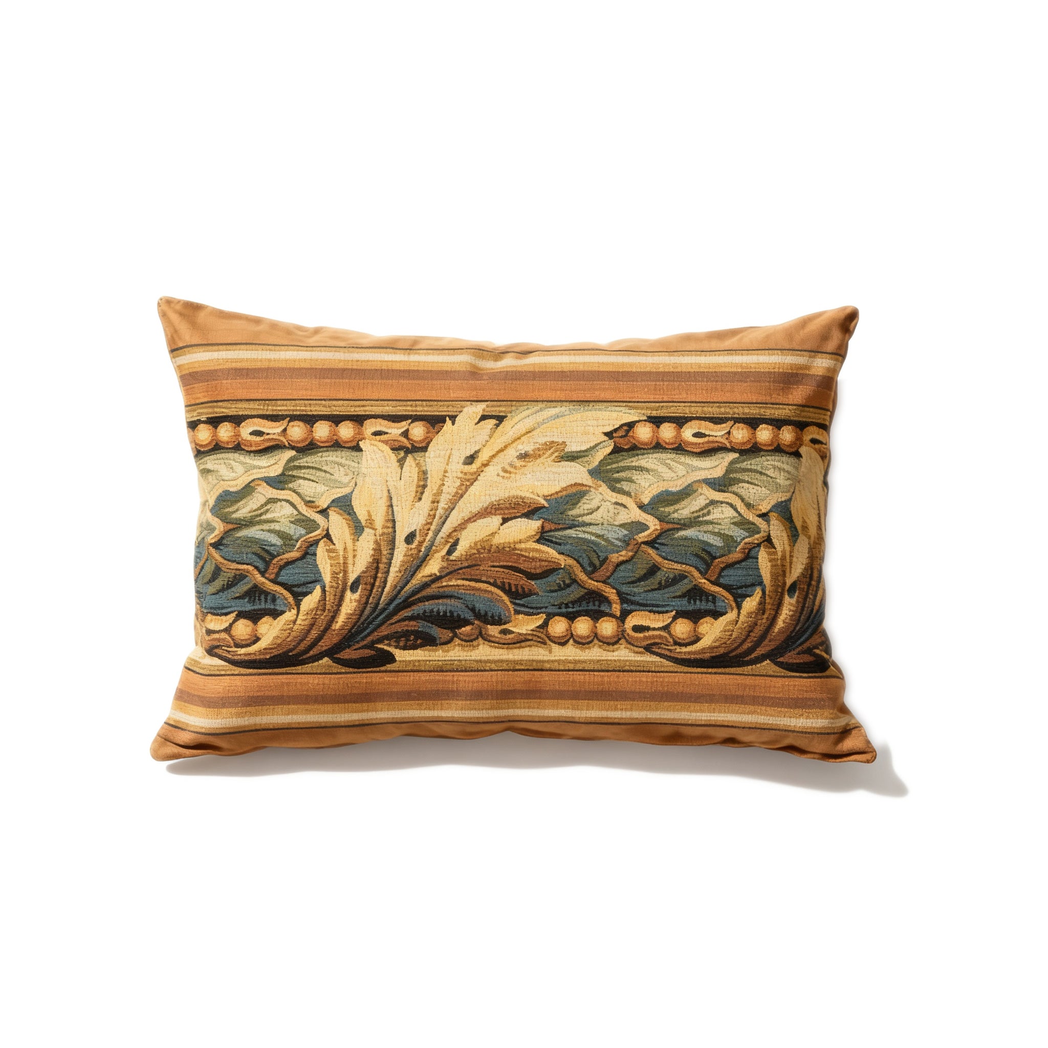 Idée Art Exclusive. Brown & Gold Cushion with Leaf Motif. Large Size