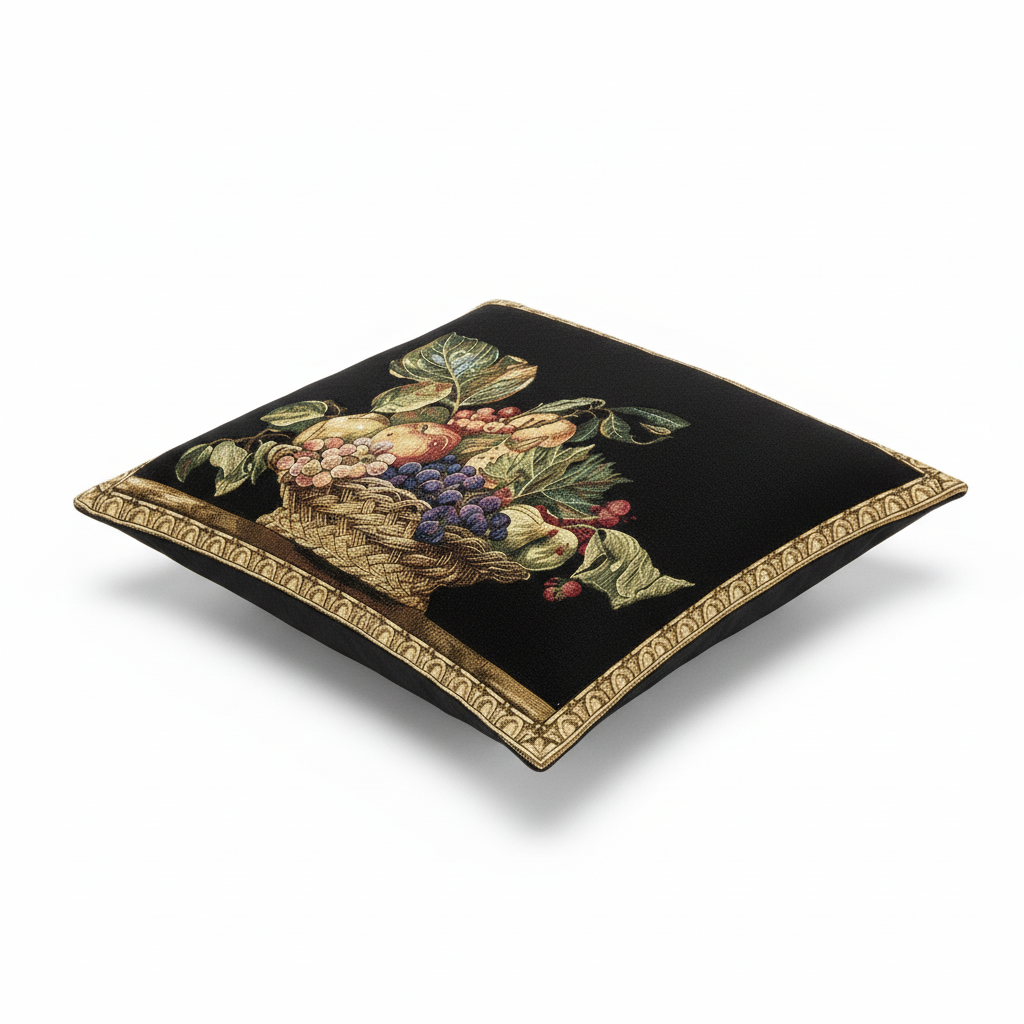 Idée Art Exclusive. Handmade Tapestry Tableau With Fruits Basket Design. Black Colour. Large Size