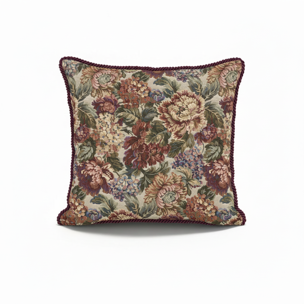 Idée Art Exclusive. Burgundy Cushion with Floral Motif. Large Size