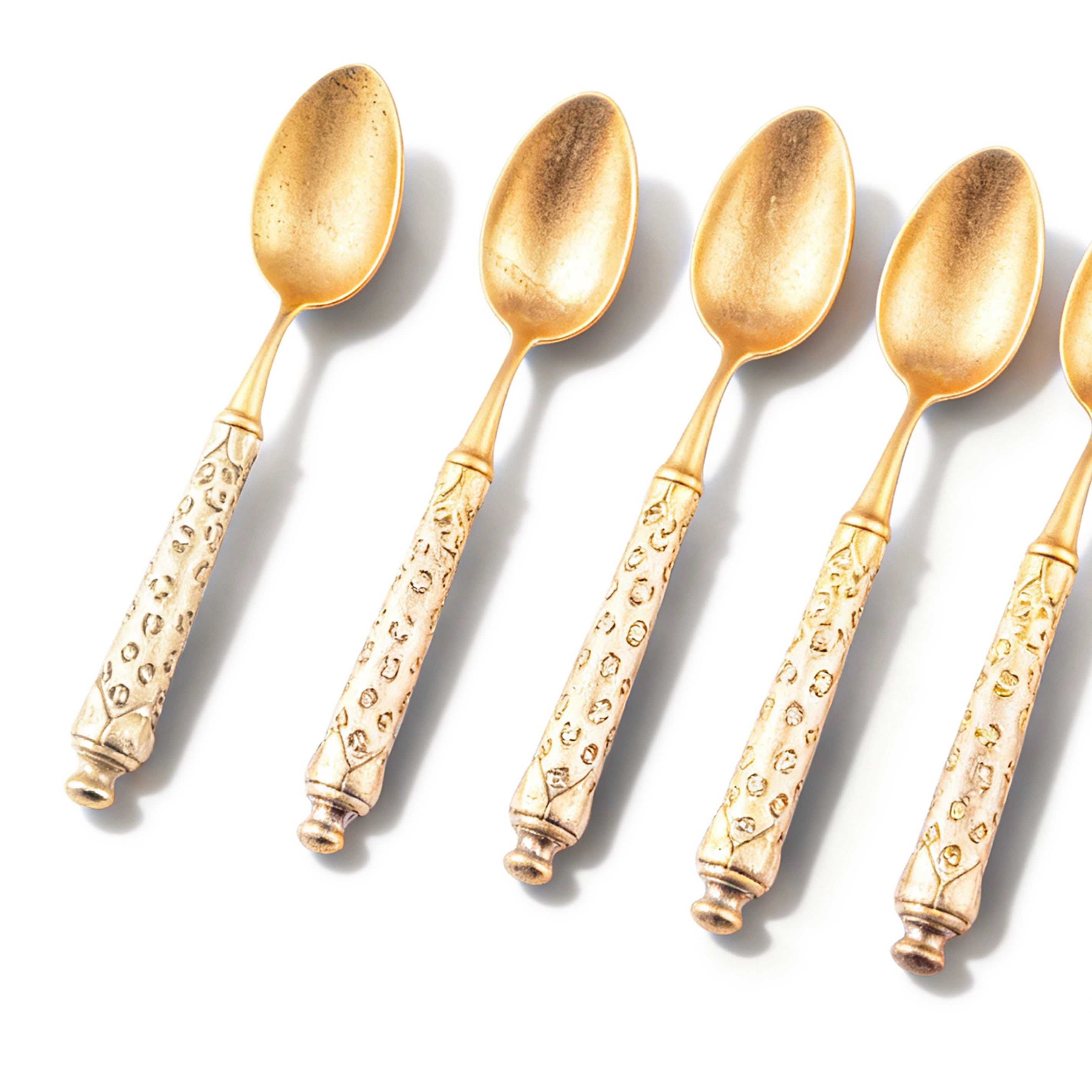 Design Sophie Villepigue. A Set of 6 Gold Plated Spoons Designed with Leopard Pattern