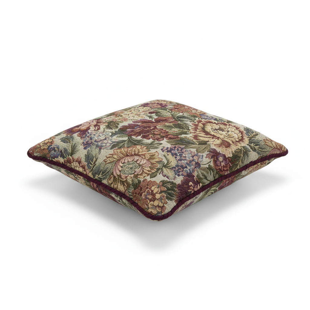 Idée Art Exclusive. Burgundy Cushion with Floral Motif. Large Size