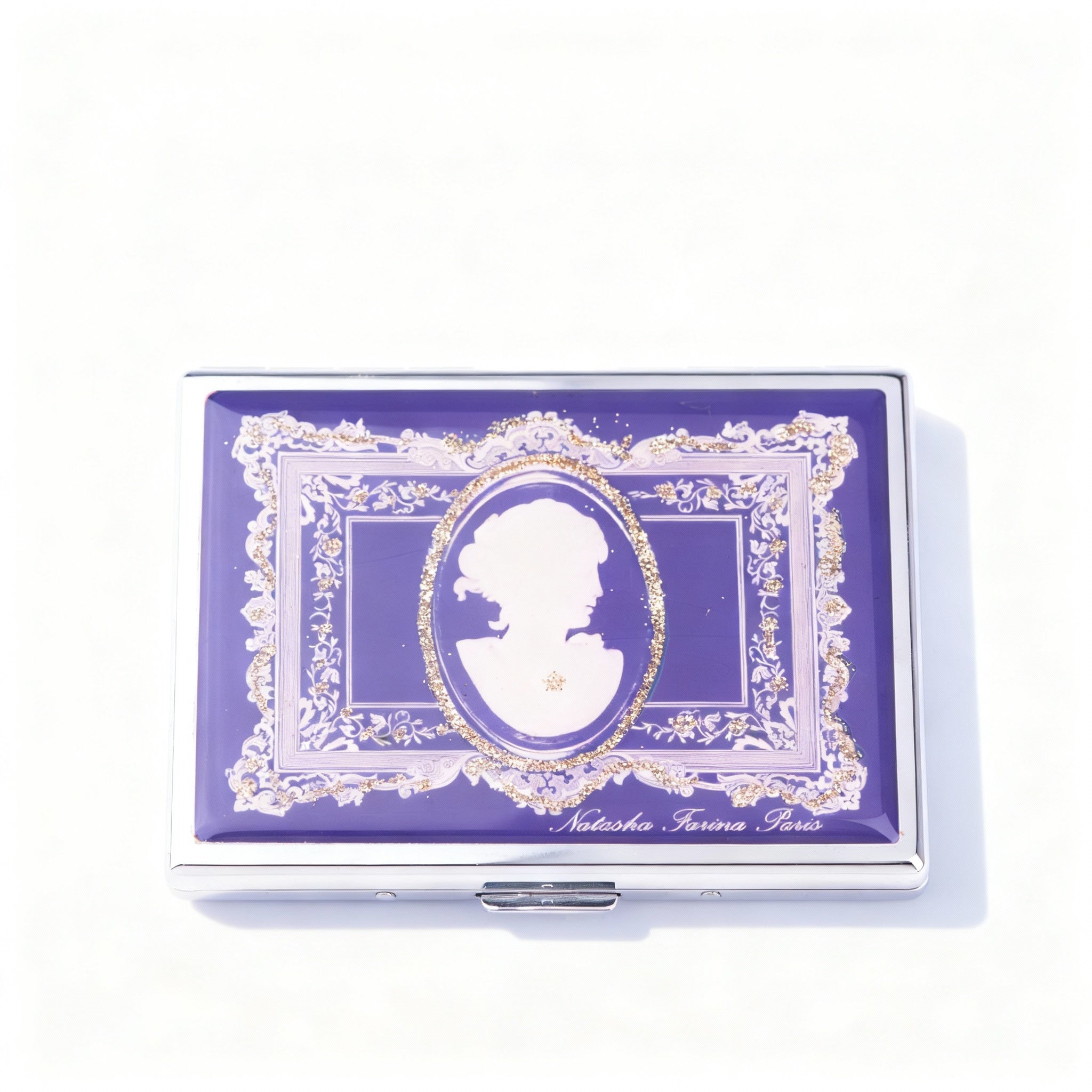 Natasha Farina Paris. Purple Cigarette Case in Cameo Design