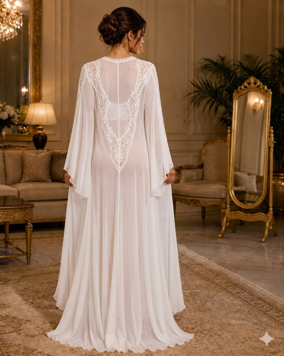 White Lace-Panel Nightgown and Robe Set