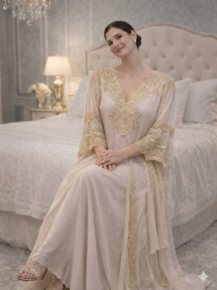Ivory Gold-Embellished Kaftan