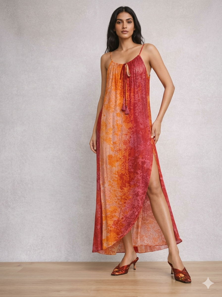 Orange Red Abstract-Print Nightgown