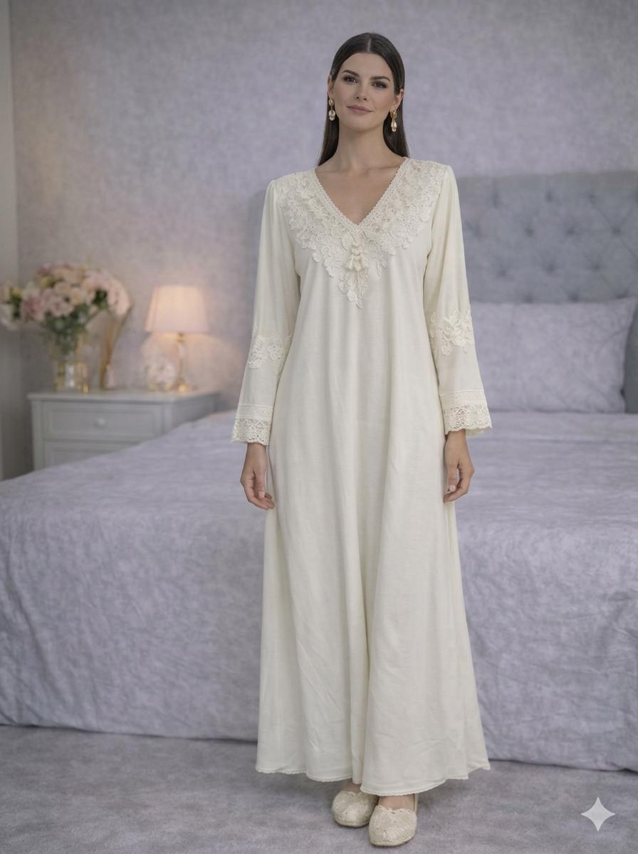 Ivory Lace-Trim Nightgown