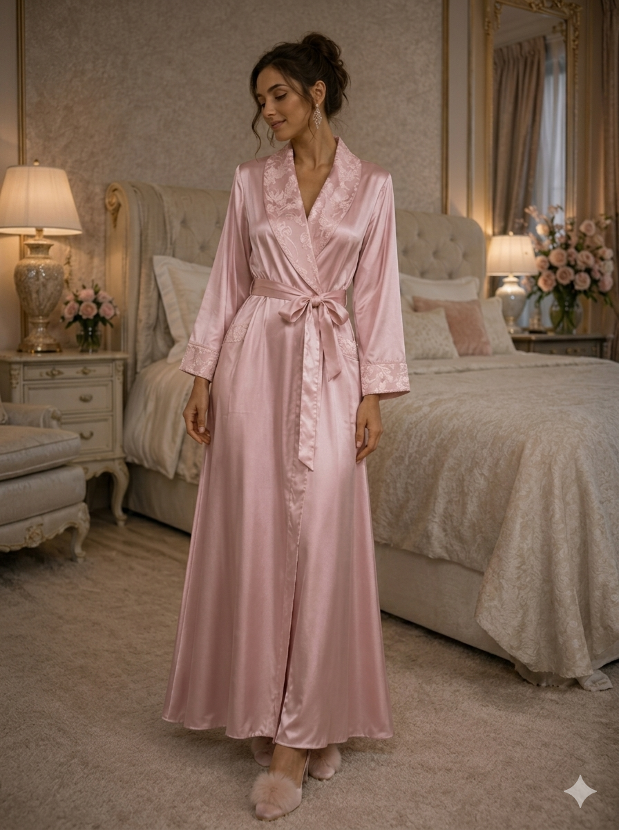 Blush Pink Floral Shawl-Collar Robe