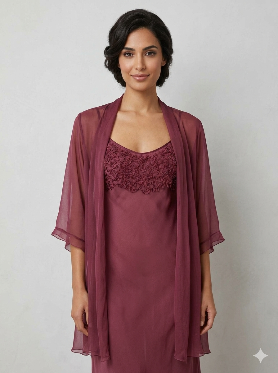 Burgundy Lace-Bodice Nightgown and Robe Set