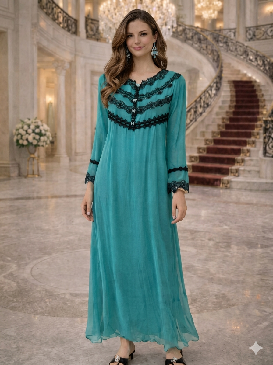 Teal Black-Lace Nightgown