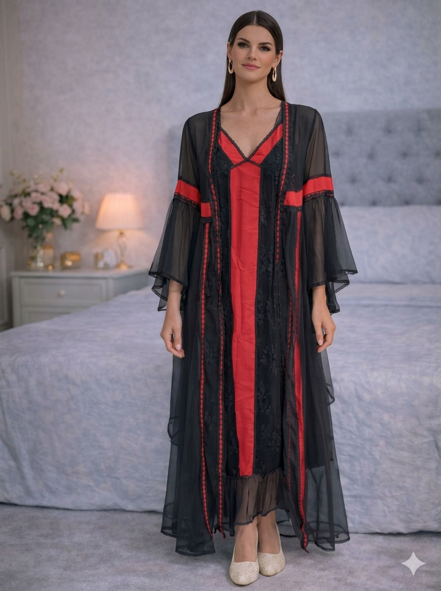 Coco Box Black & Red Sheer Robe