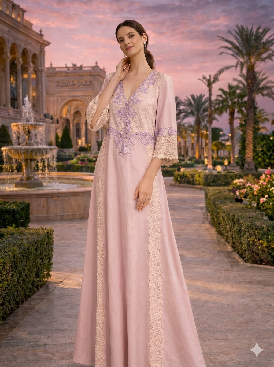 Blush Pink Lavender-Lace Nightgown