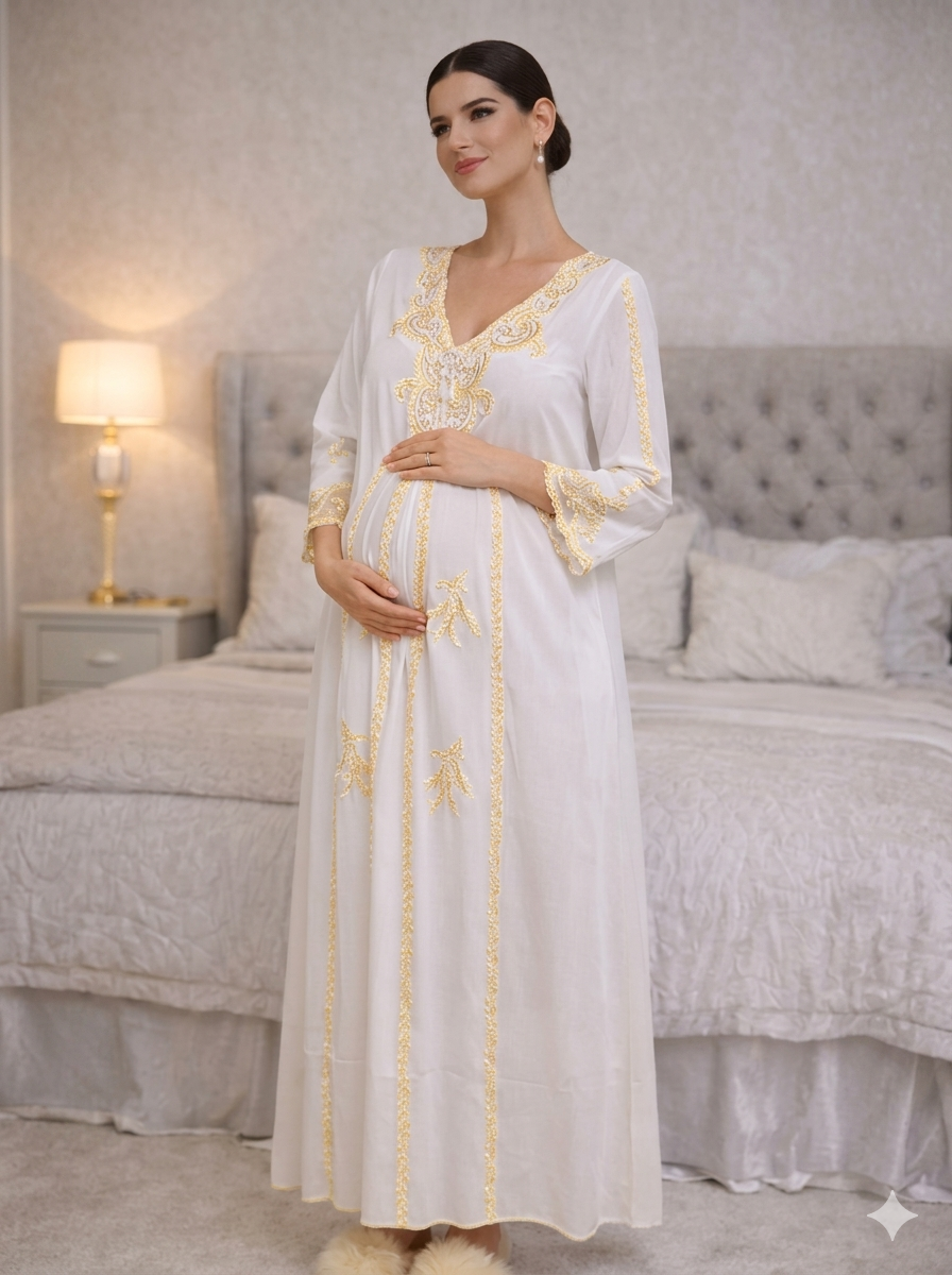 White Kaftan with Gold Embroidery