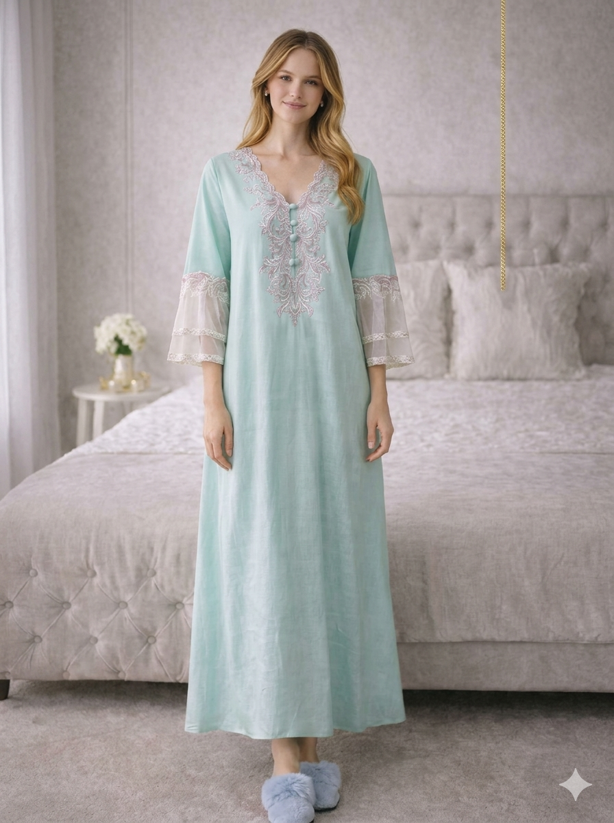 Mint Green Embroidered Nightgown