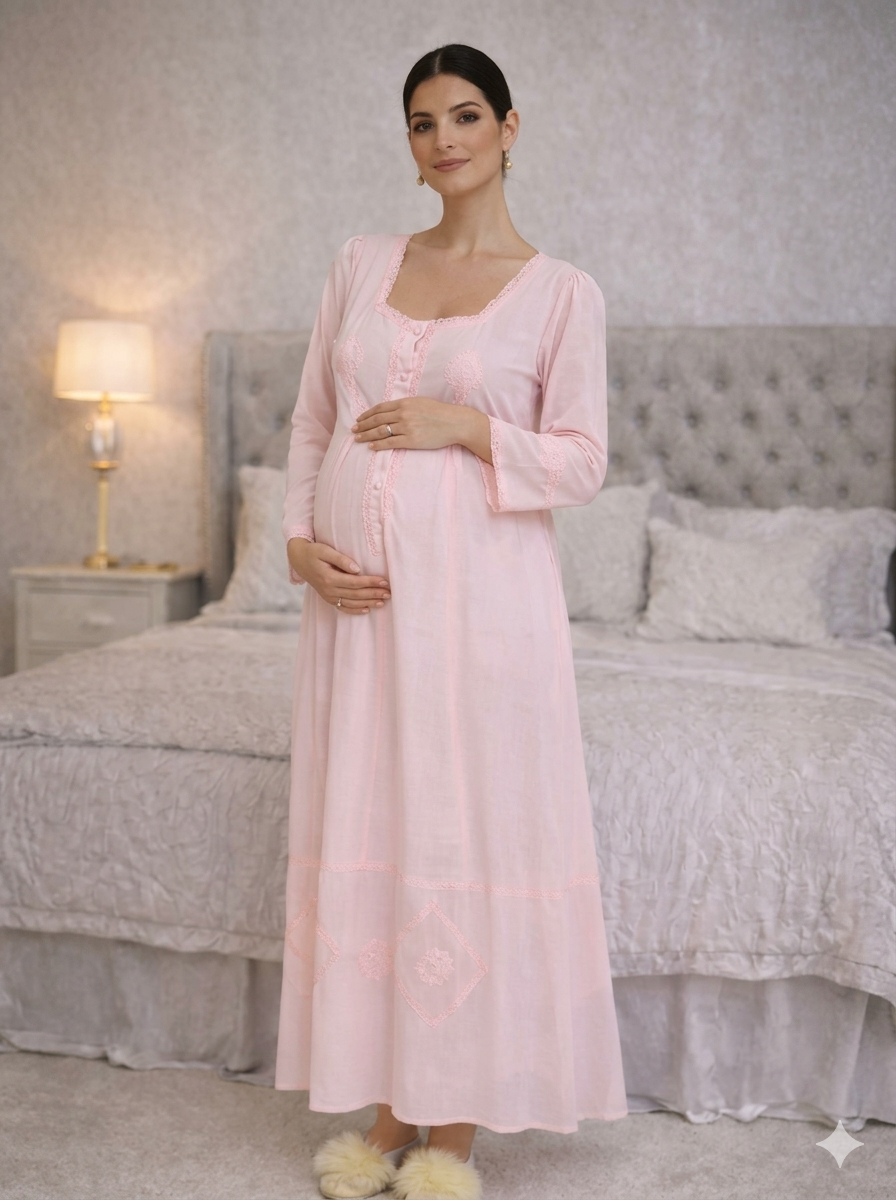 Blush Pink Tonal-Embroidered Nightgown