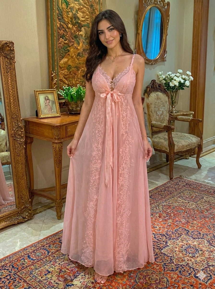Blush Pink Lace Nightgown and Robe Set