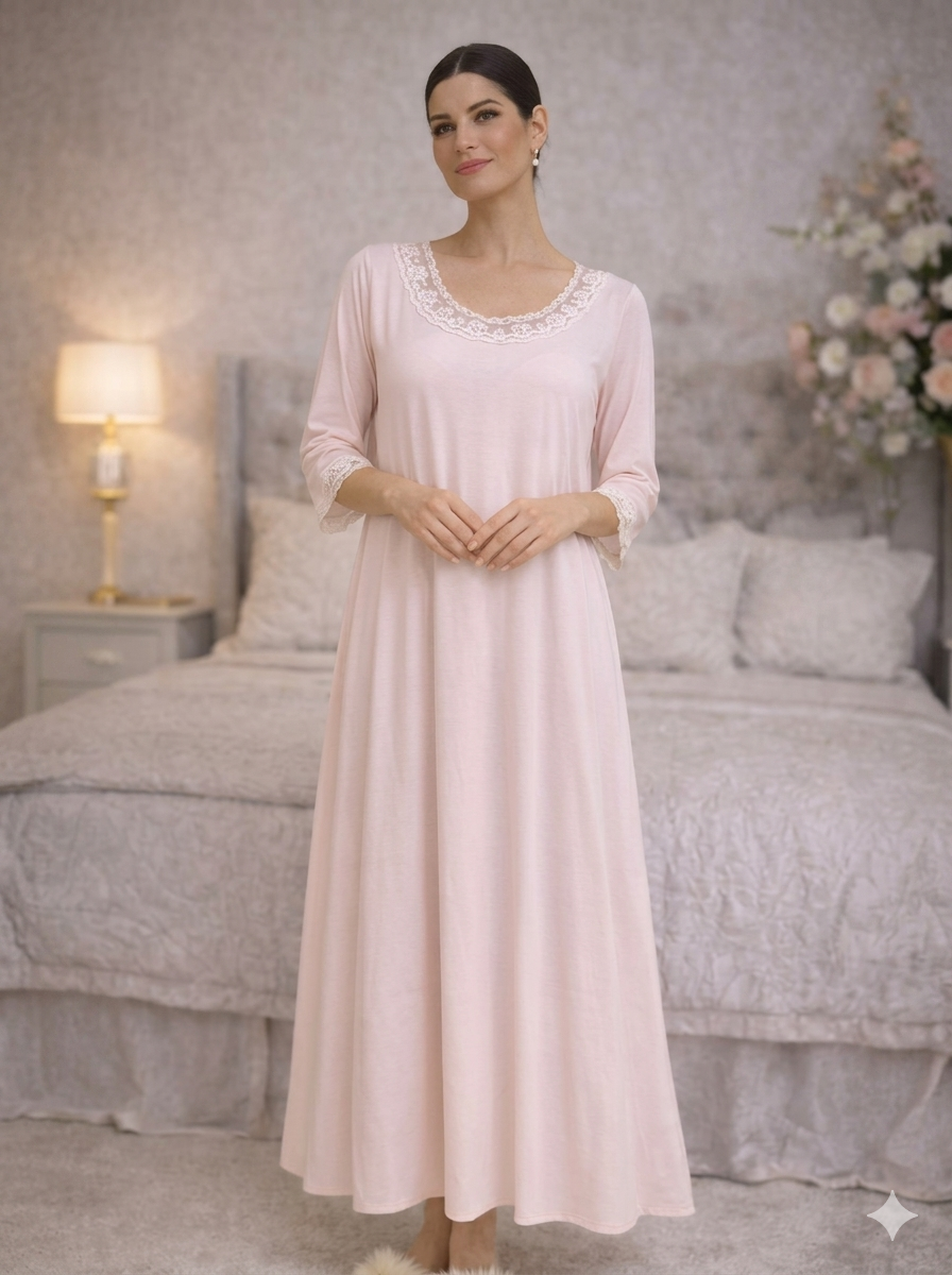 Blush Pink Lace-Trim Nightgown