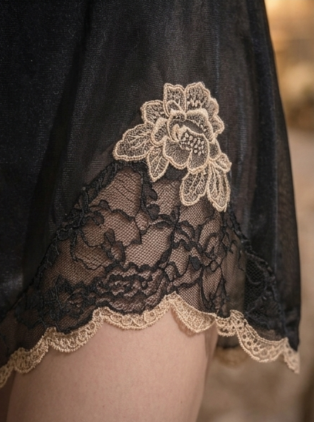 Black Gold-Lace Short Nightgown