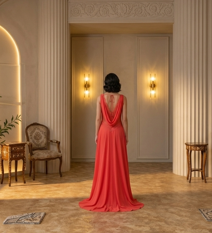 Orange Red Lace-Panel Nightgown