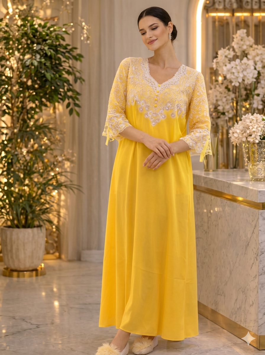 Yellow White-Lace Nightgown