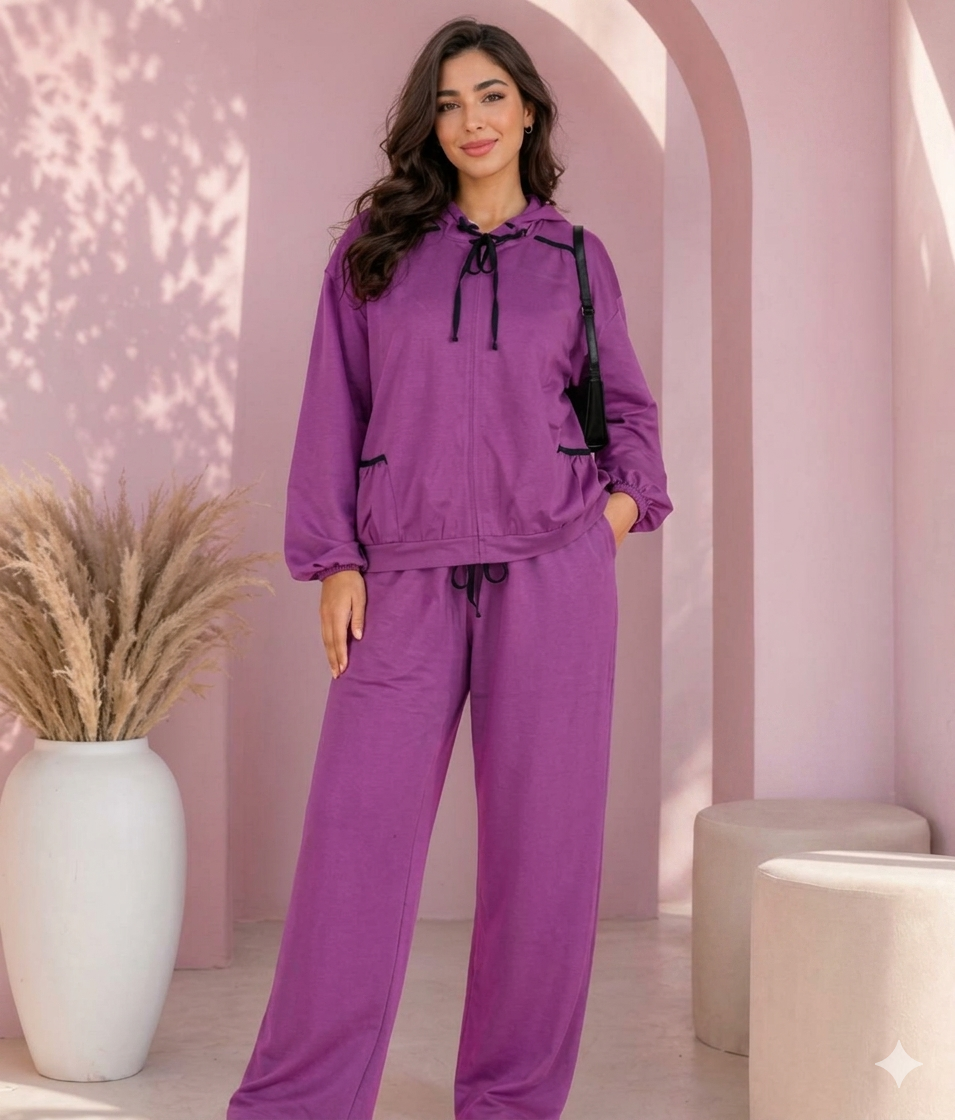 Purple Drawstring Lounge Set
