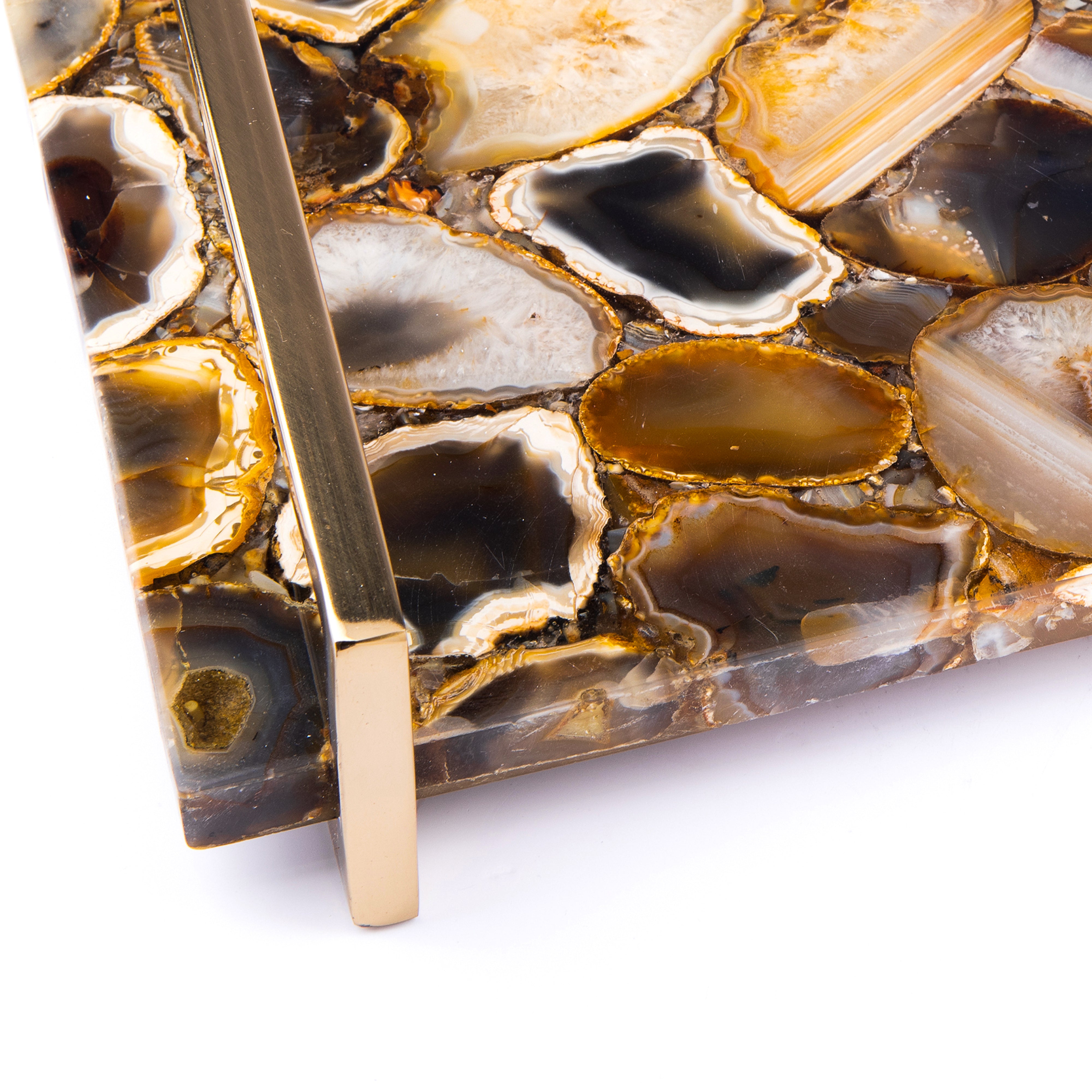 Two's Company. Brown Agate Decorative Tray with Stainless Steel Handles. Large Size