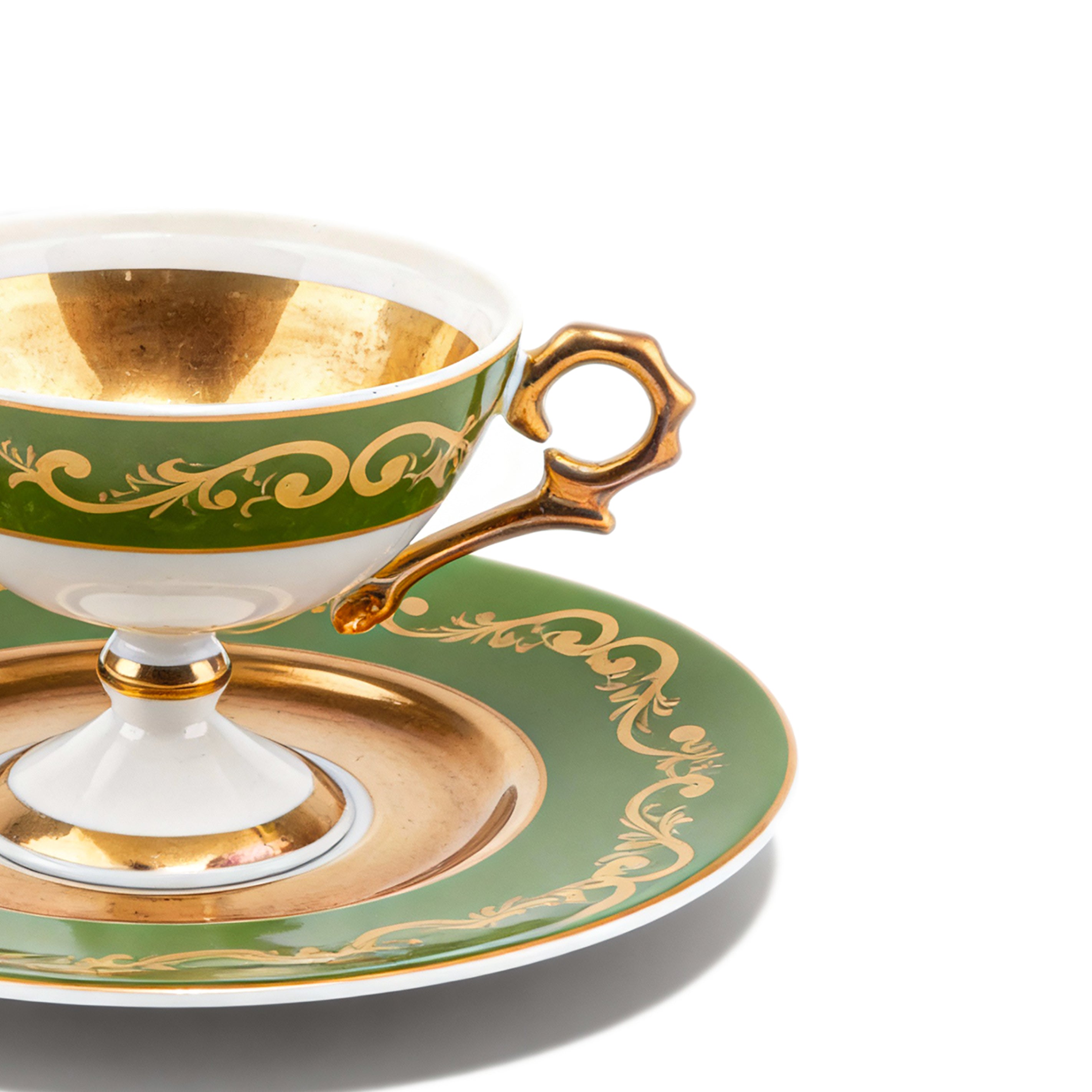 Idée Art Exclusive. Set of Porcelain Coffee Cups & Saucers. 4 Pieces. Small Size