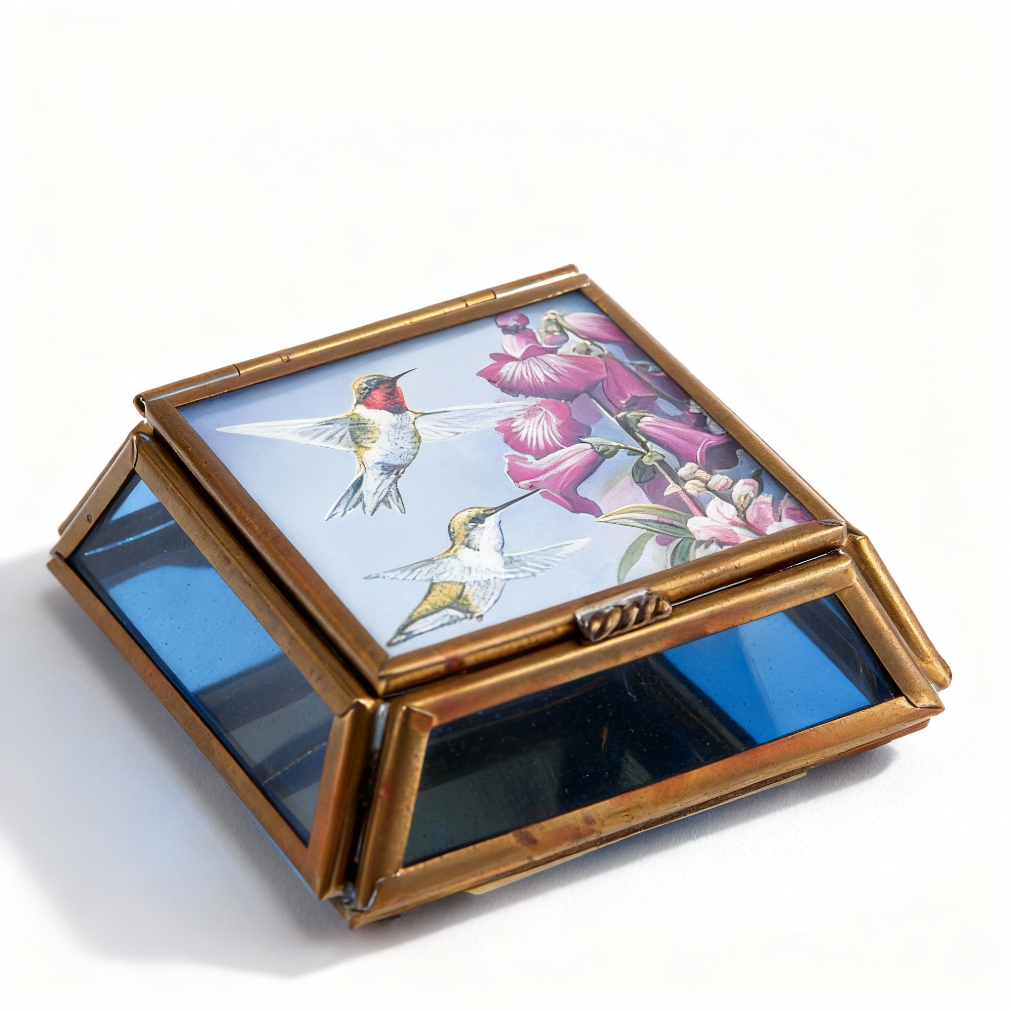 Idée Art Exclusive. Glass Souvenir Box with Birds Illustration.
