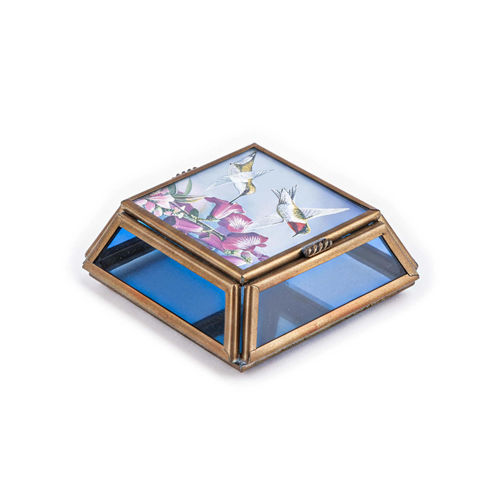 Idée Art Exclusive. Glass Souvenir Box with Birds Illustration.