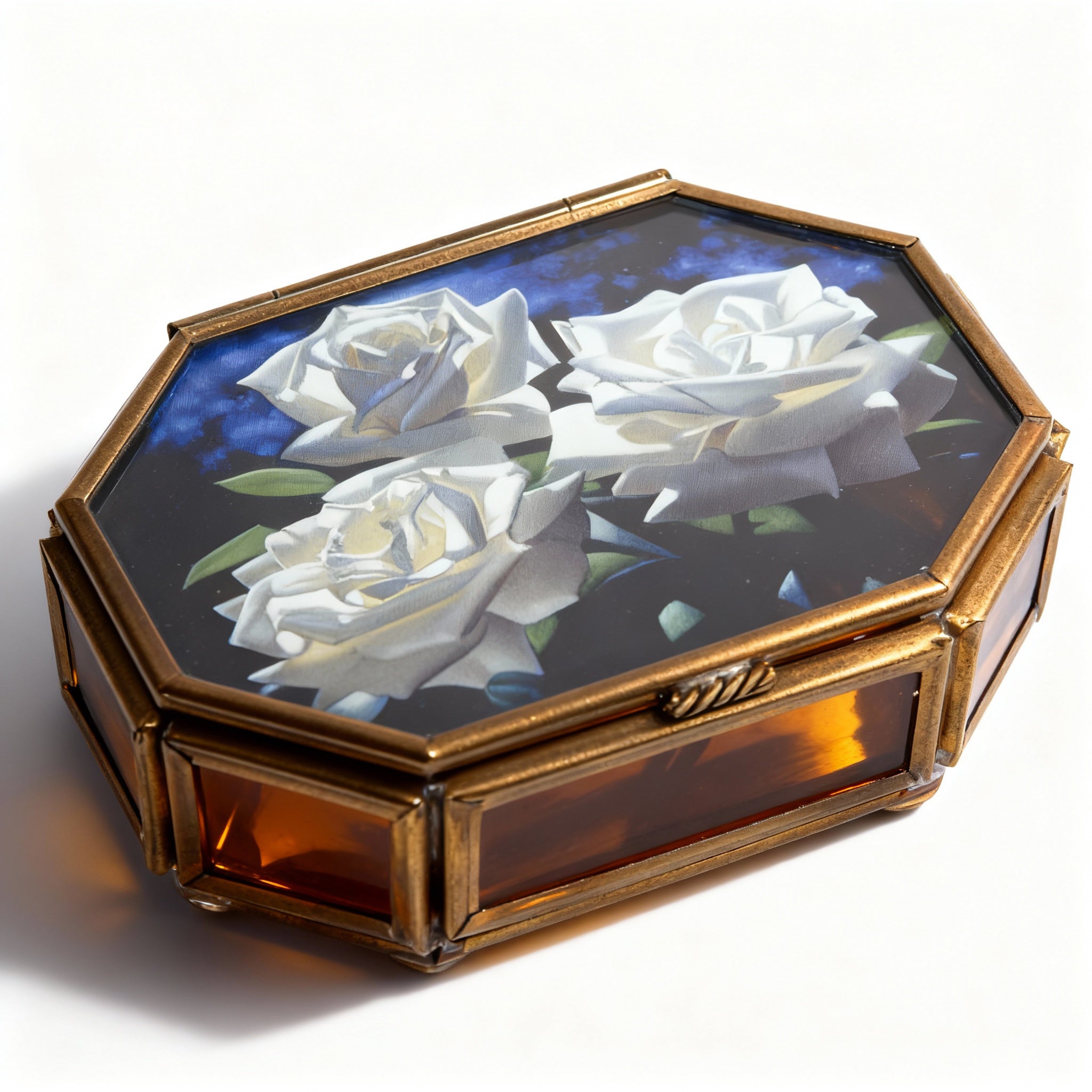 Idée Art Exclusive. Glass Souvenir Box with Roses Illustration. Small Size