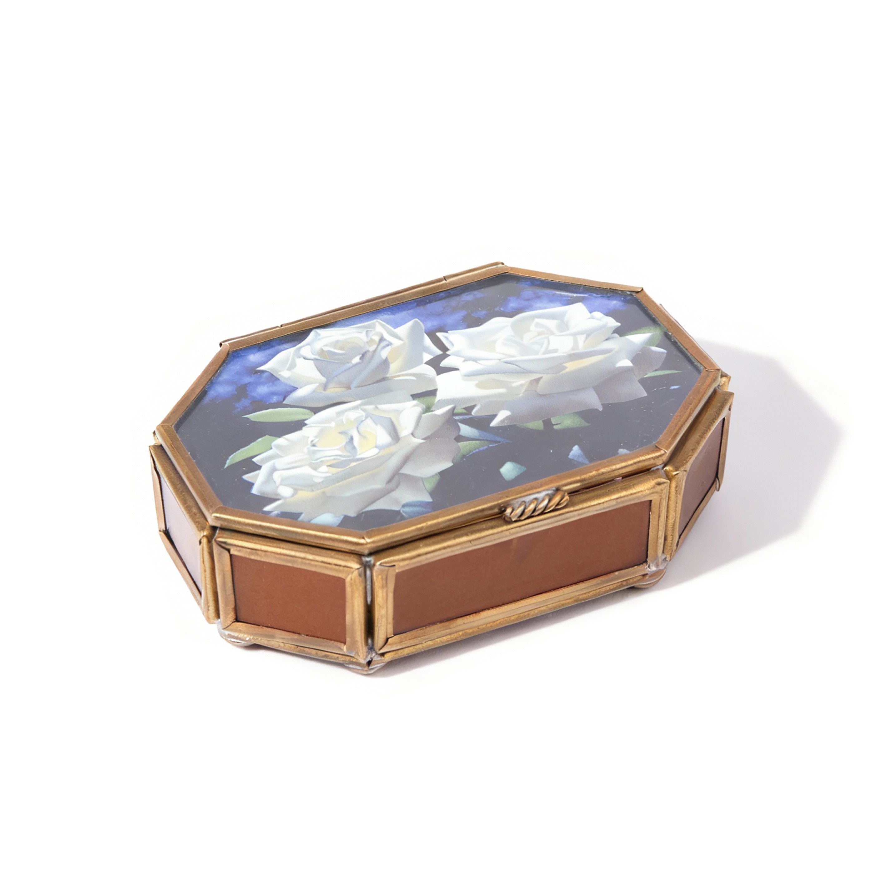 Idée Art Exclusive. Glass Souvenir Box with Roses Illustration. Small Size