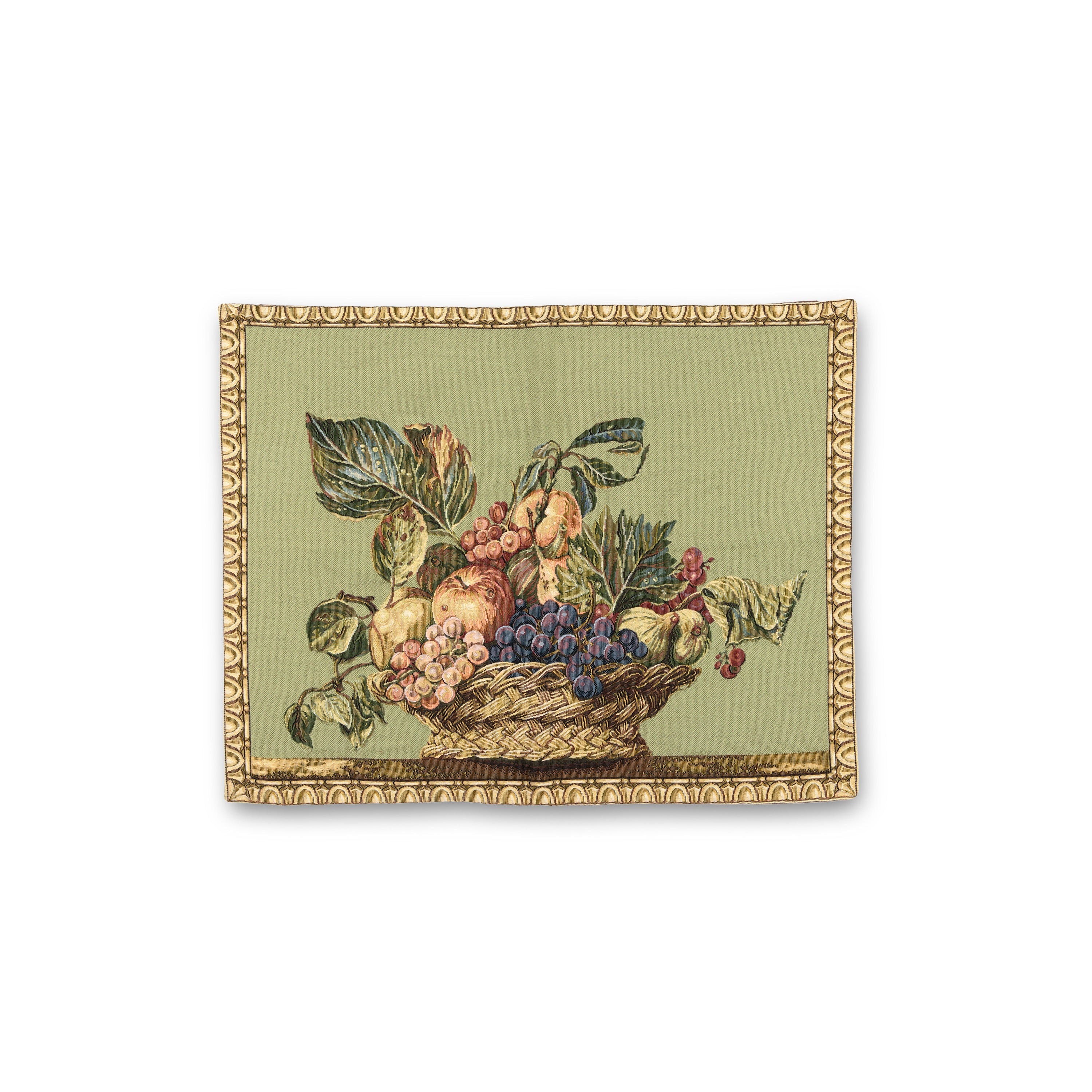 Idée Art Exclusive.Handmade Tapestry Tableau With Fruits Basket Design. Green Colour. Large Size