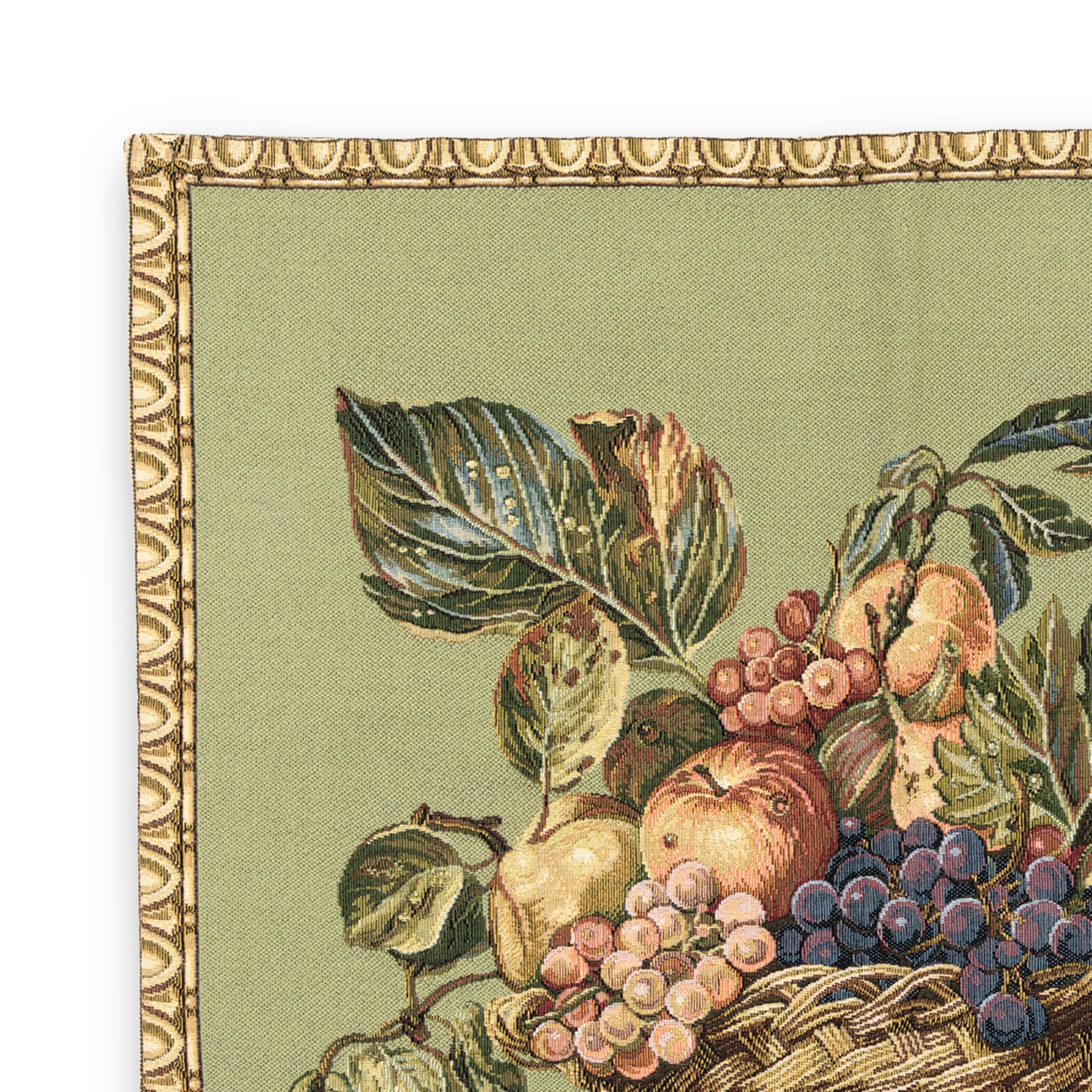 Idée Art Exclusive.Handmade Tapestry Tableau With Fruits Basket Design. Green Colour. Large Size