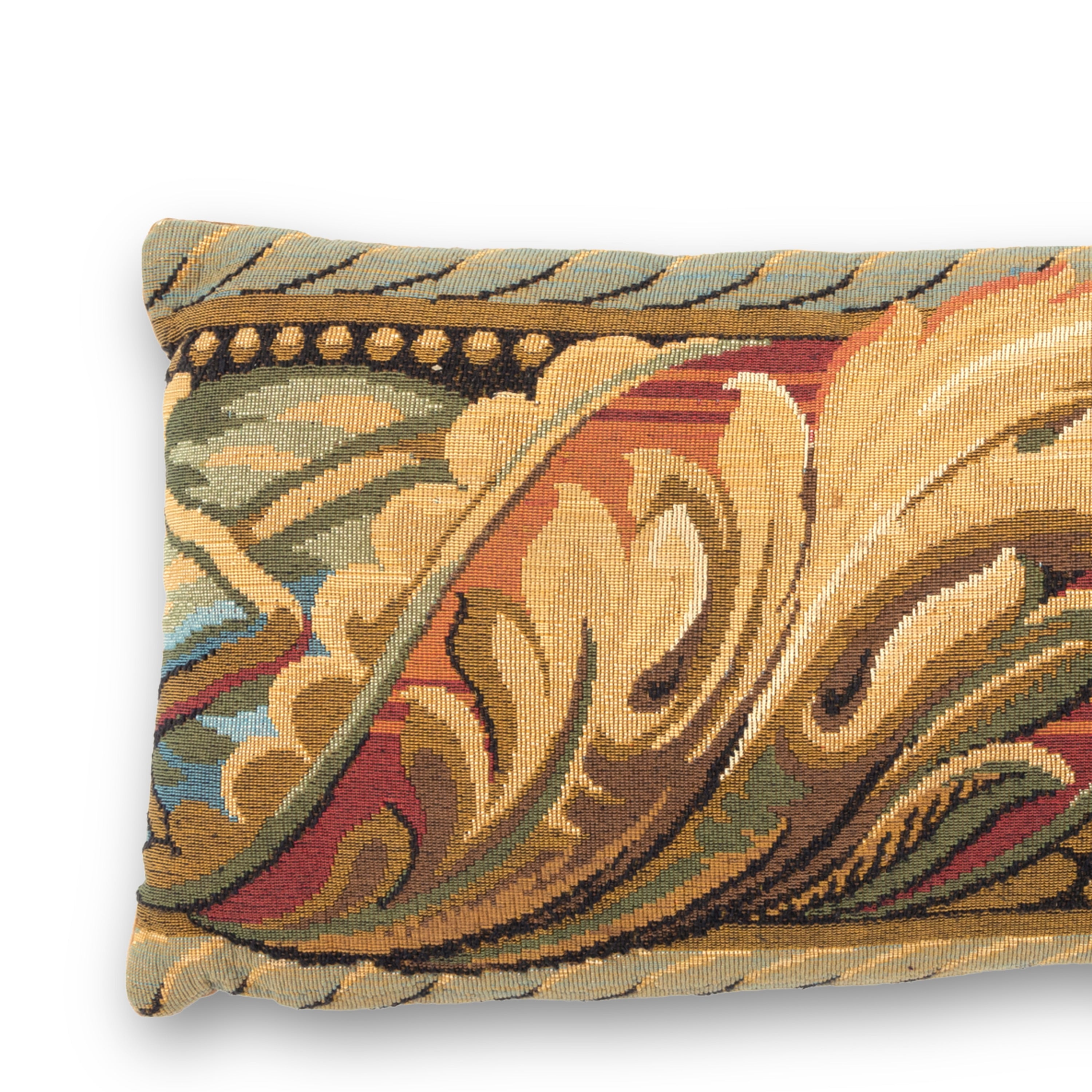 Idée Art Exclusive. Orange & Gold Cushion with Leaf Motif. Large Size