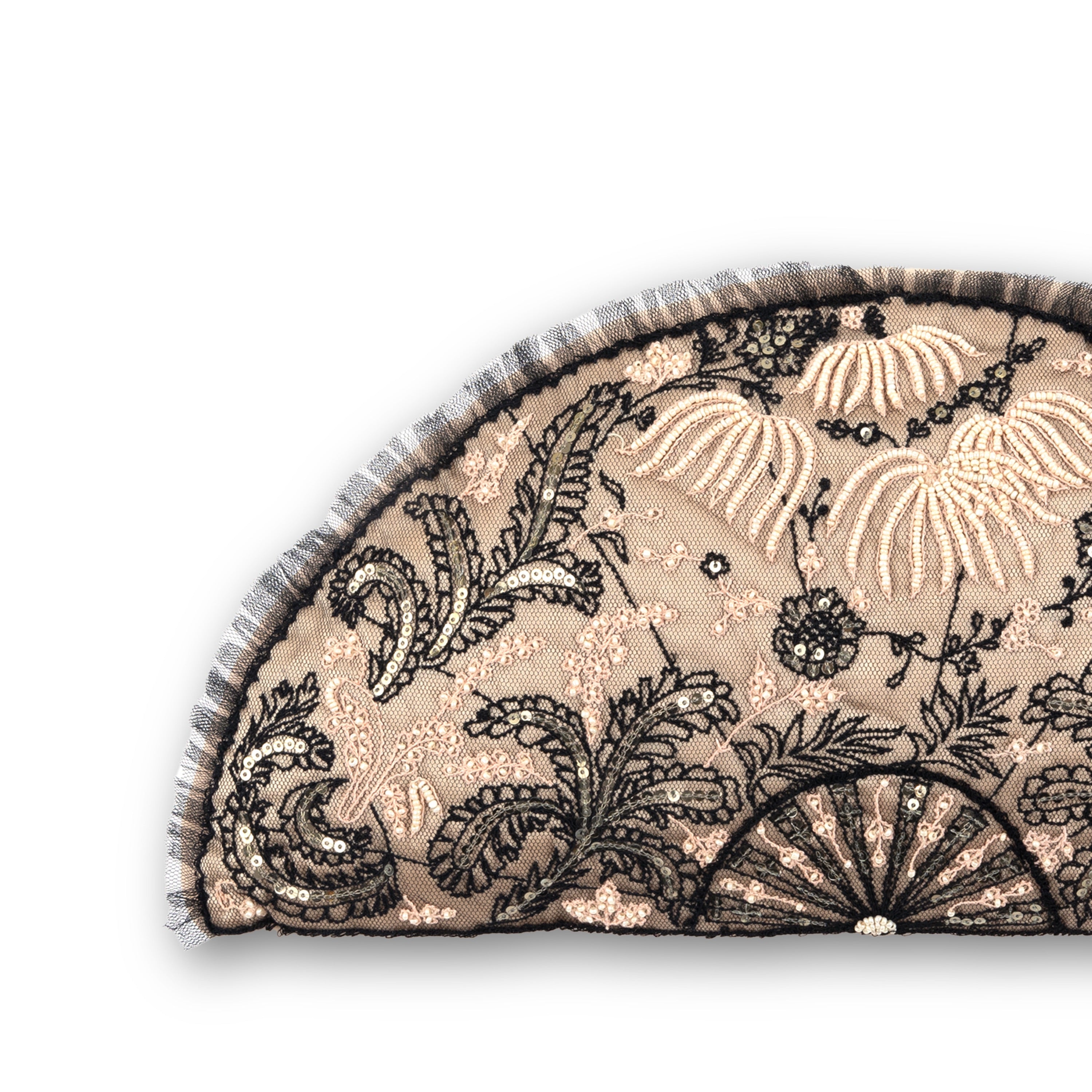 Idée Art Exclusive. Half Round Embroidered Cushion. Medium Size