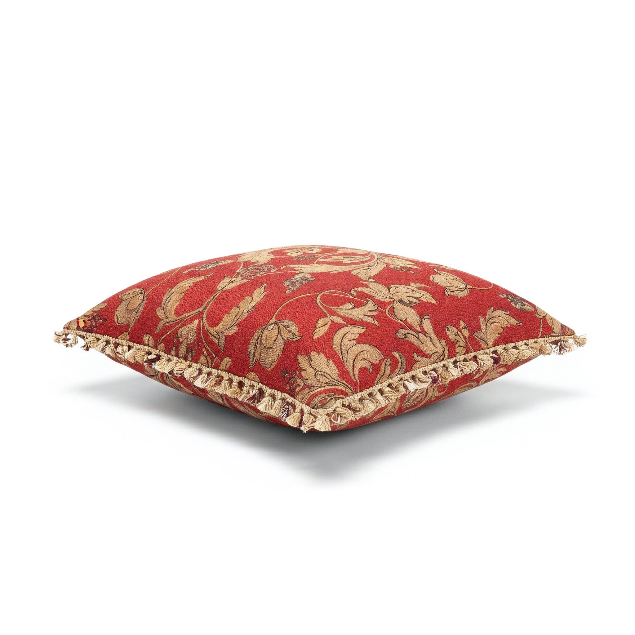 Idée Art Exclusive. Rectangular Cushion With Floral Motif. Red Colour. Large Size