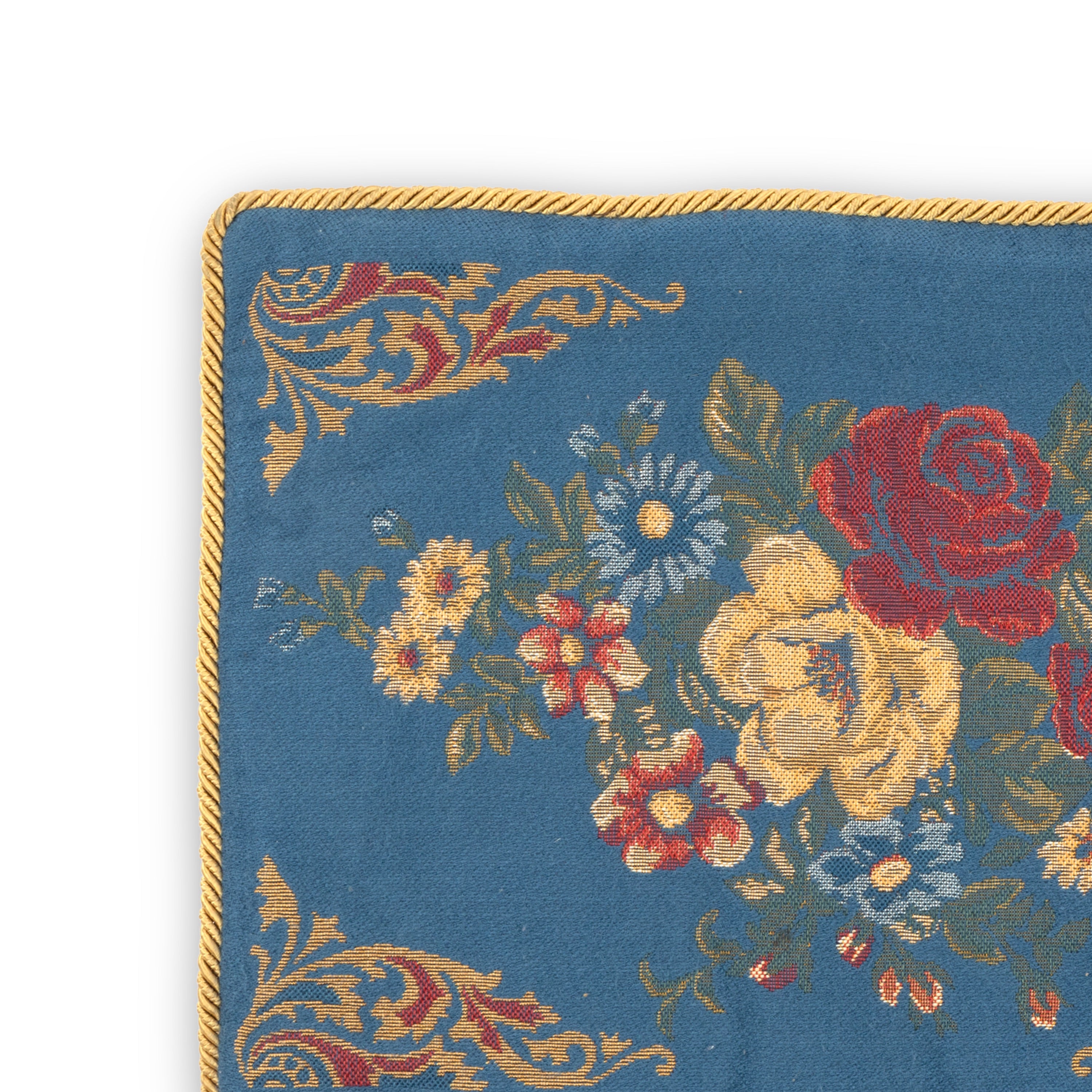 Idée Art Exclusive. Rectangular Blue Cushion with Floral Motif. Large Size