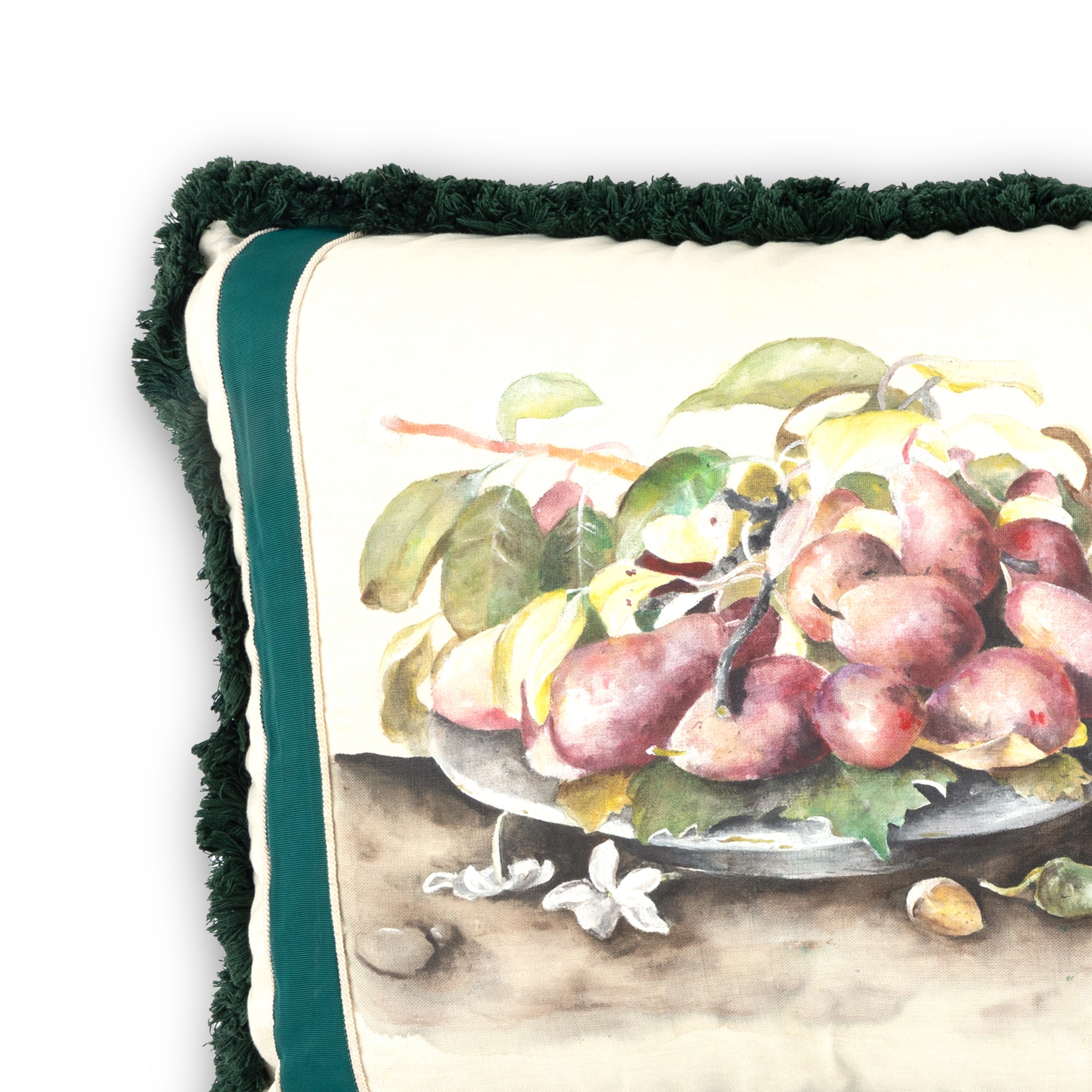 Idée Art Exclusive. Green Cushion with Fruit Motif. Large Size