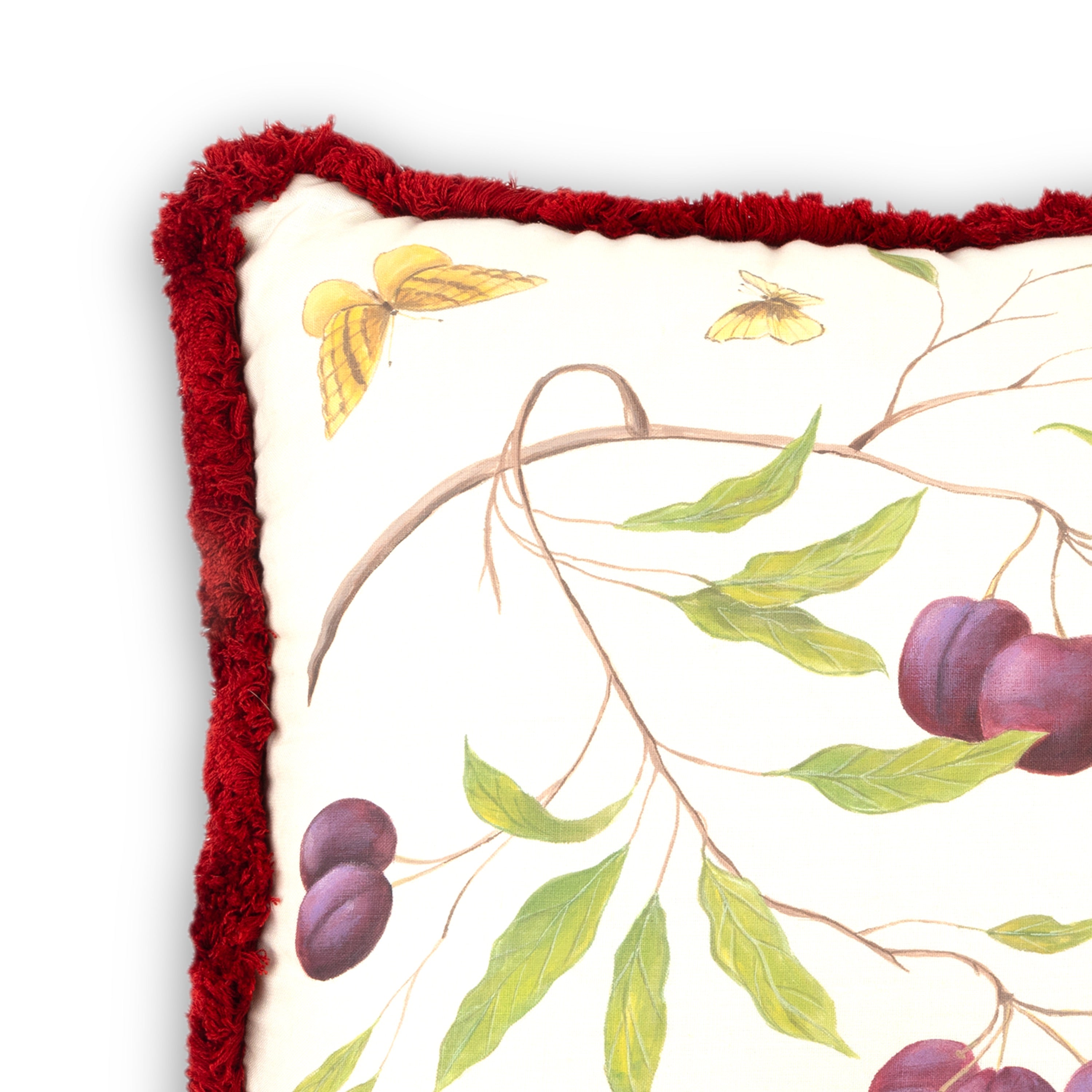Idée Art Exclusive. Square White Cushion with Fruits Motif. Large Size