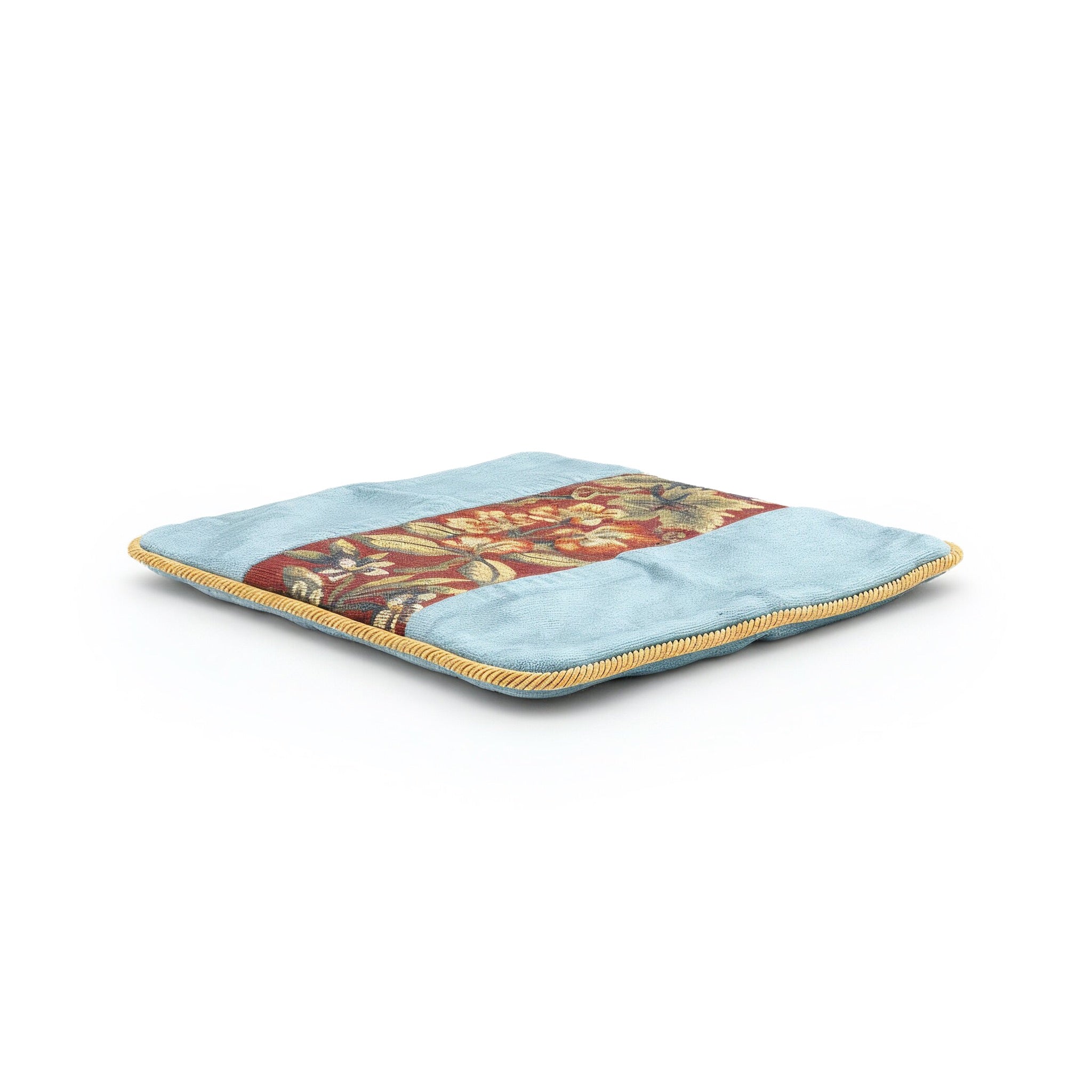 Idée Art Exclusive. Square Blue Cushion with Floral Motif. Large Size