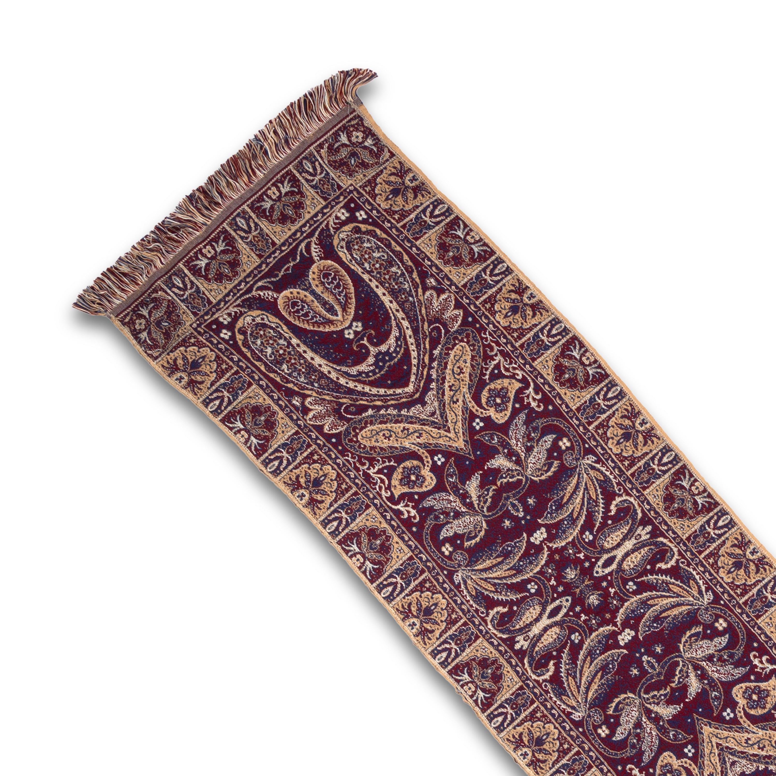 Idée Art Exclusive. Rectangular Burgundy Paisley Print Table Runner. Large Size
