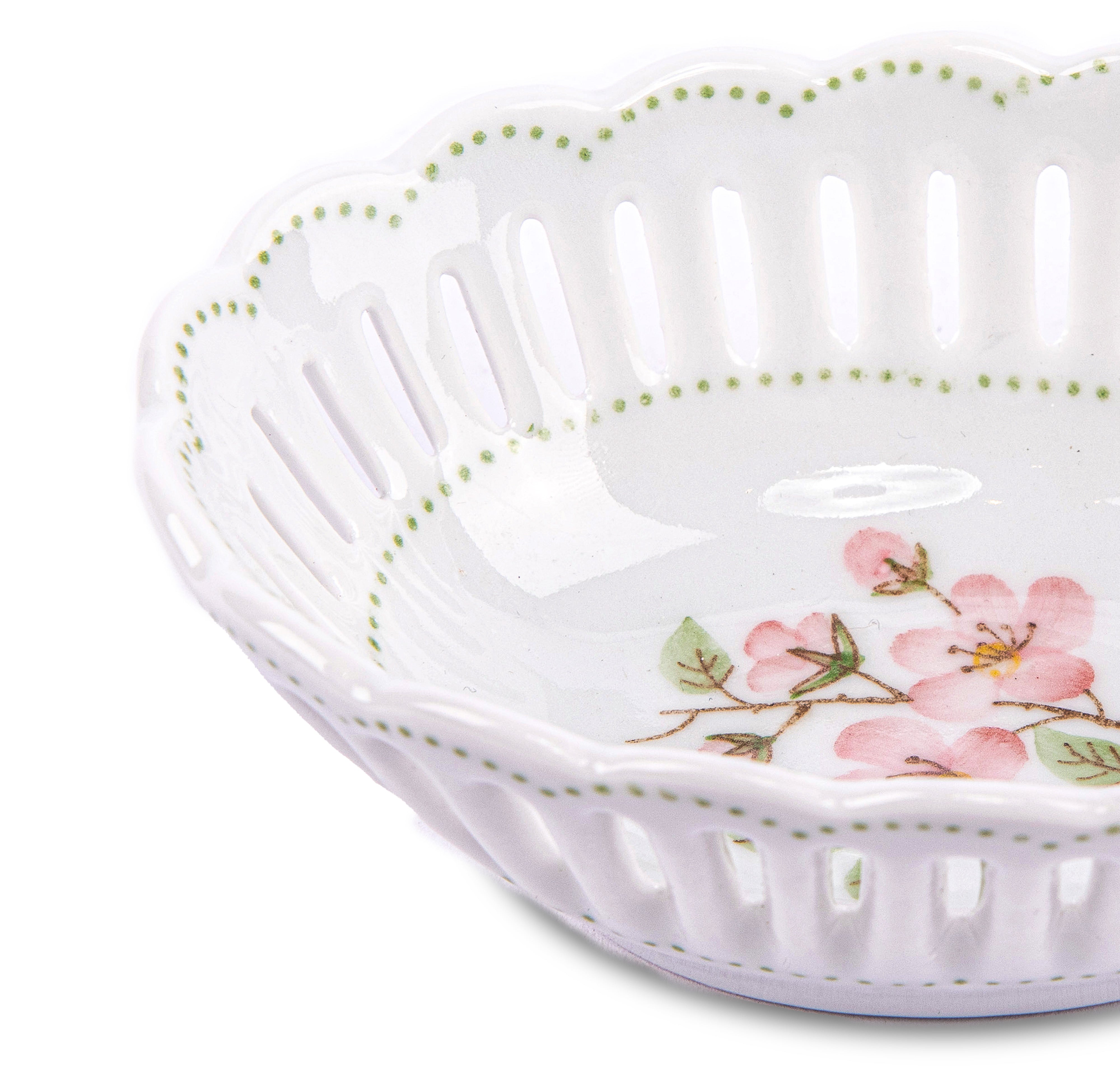 Idée Art Exclusive. Porcelain Decorative Bowl with Floral Illustration. Small Size