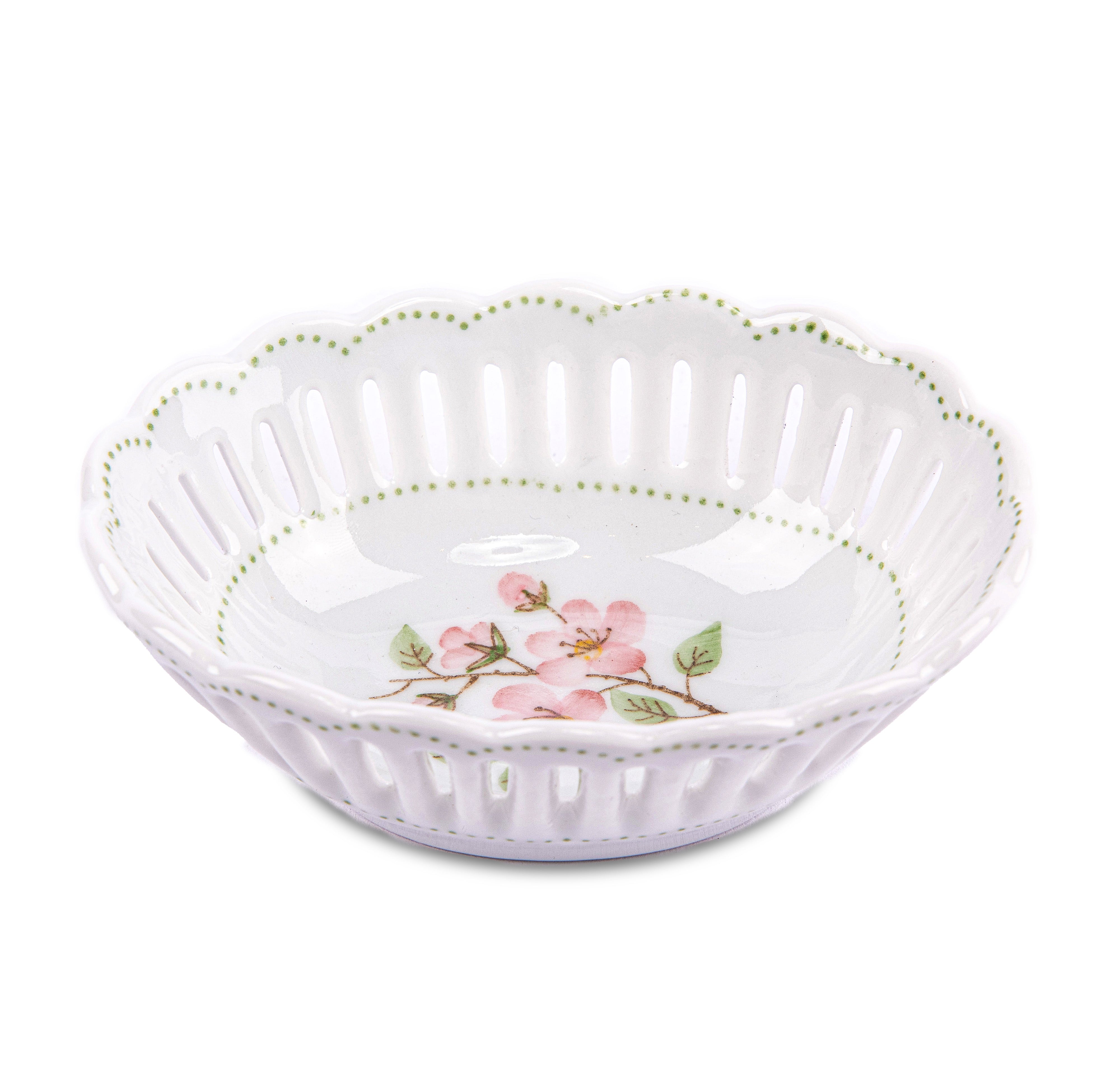 Idée Art Exclusive. Porcelain Decorative Bowl with Floral Illustration. Small Size