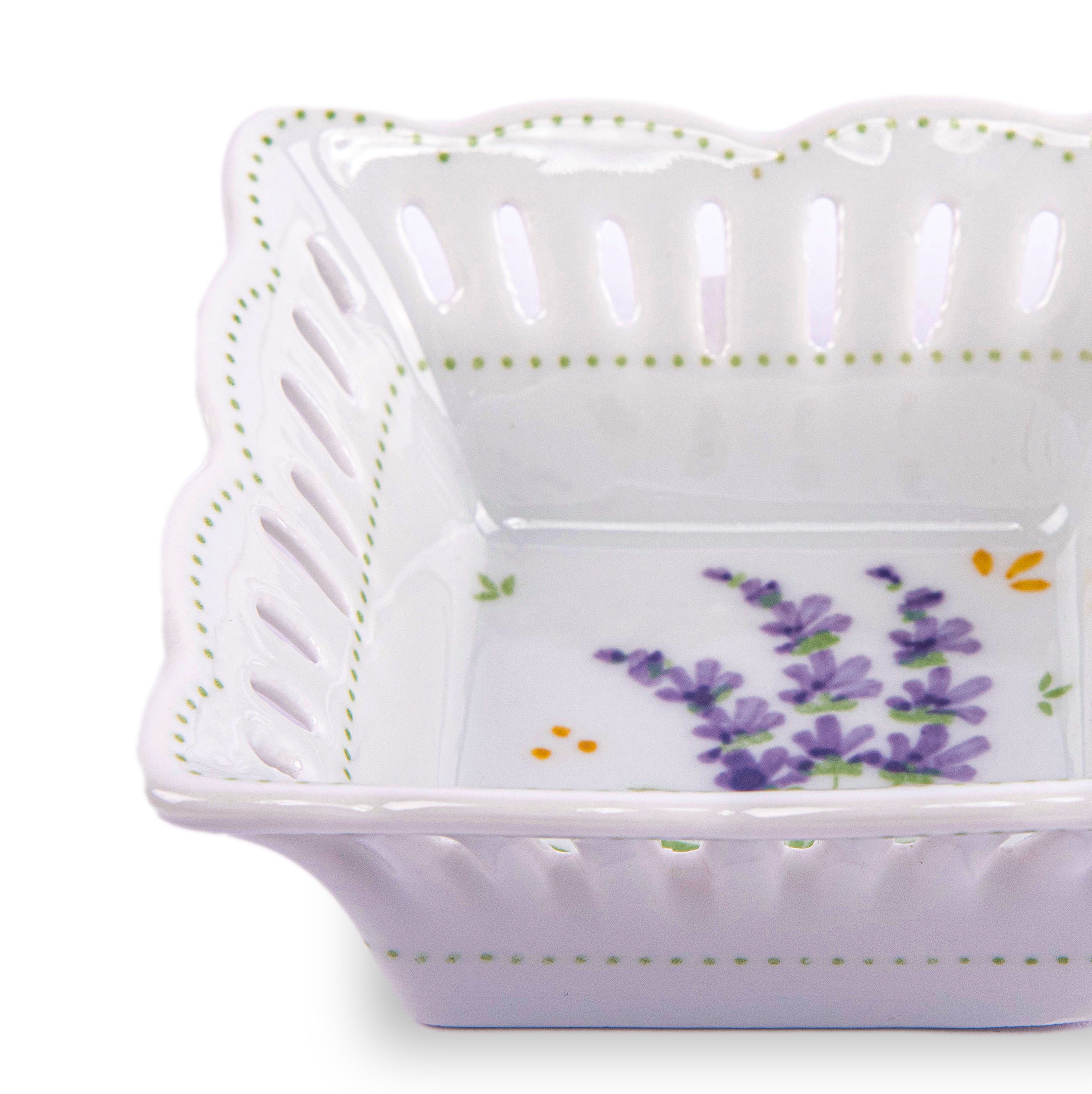 Idée Art Exclusive. Porcelain Decorative Plate with Lavender Motif. Small Size