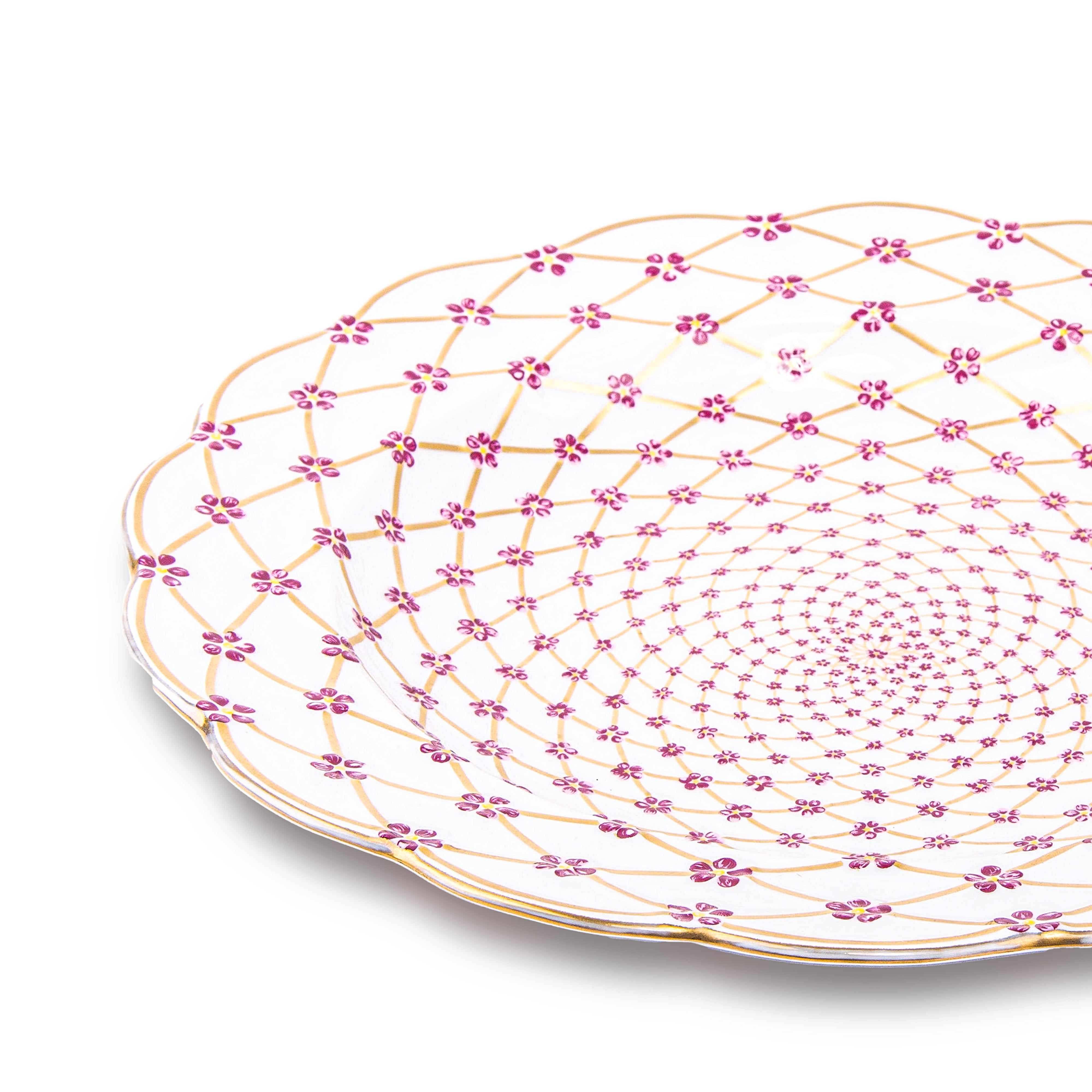 Idée Art Exclusive. Porcelain Decorative Plate with Red Floral Illustration. Medium Size