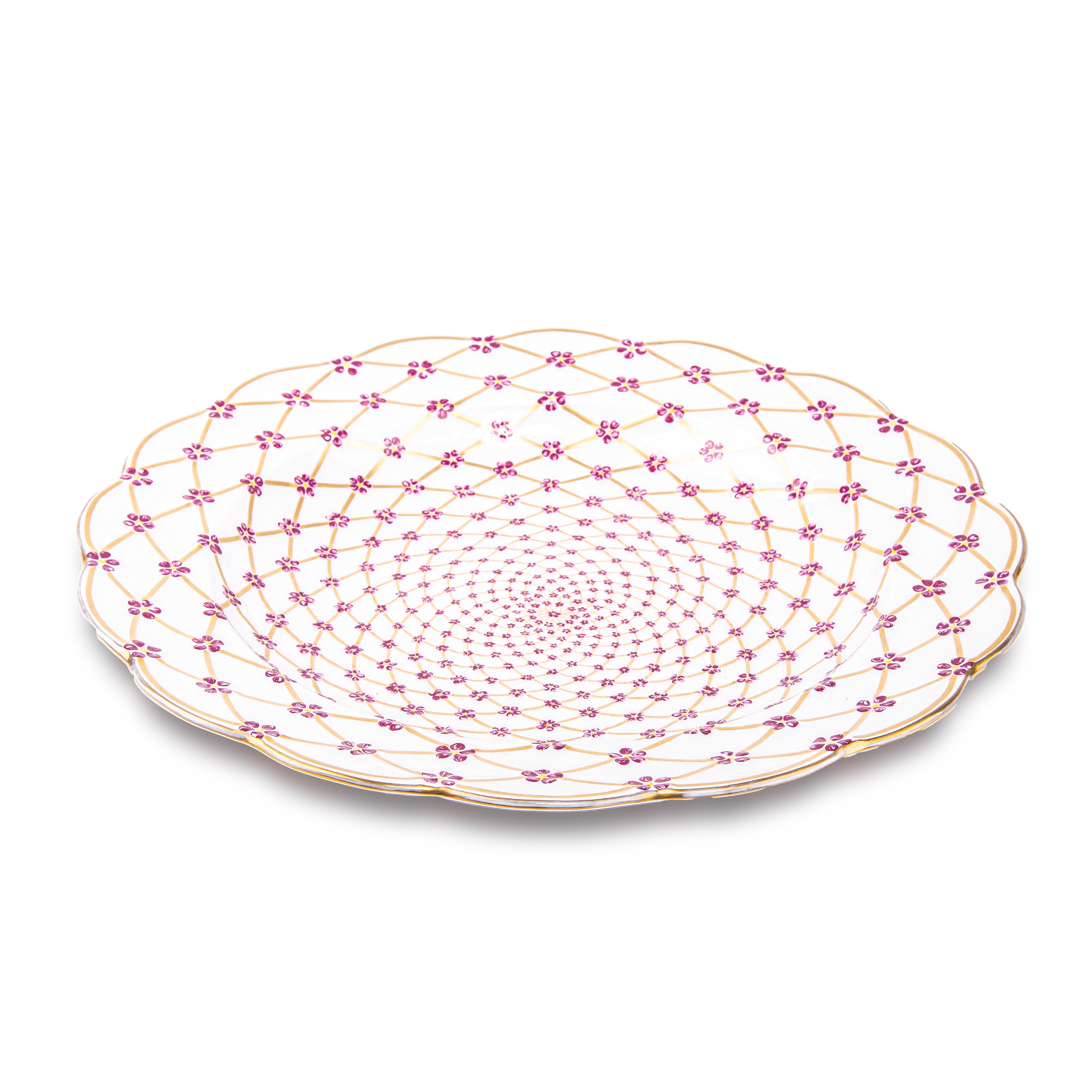 Idée Art Exclusive. Porcelain Decorative Plate with Red Floral Illustration. Medium Size