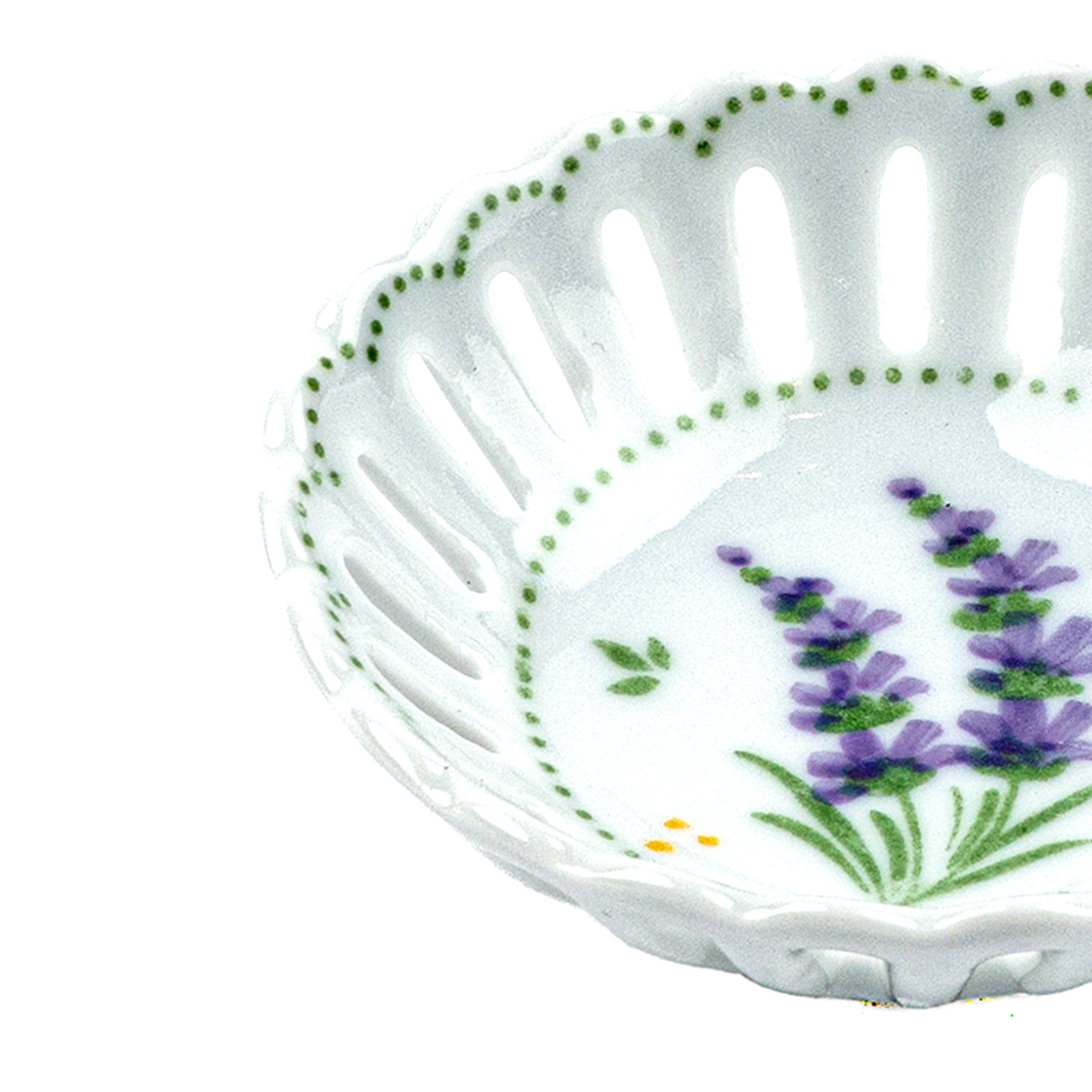 Idée Art Exclusive. Round Porcelain Decorative Plate with Lavender Illustration. Extra Small Size
