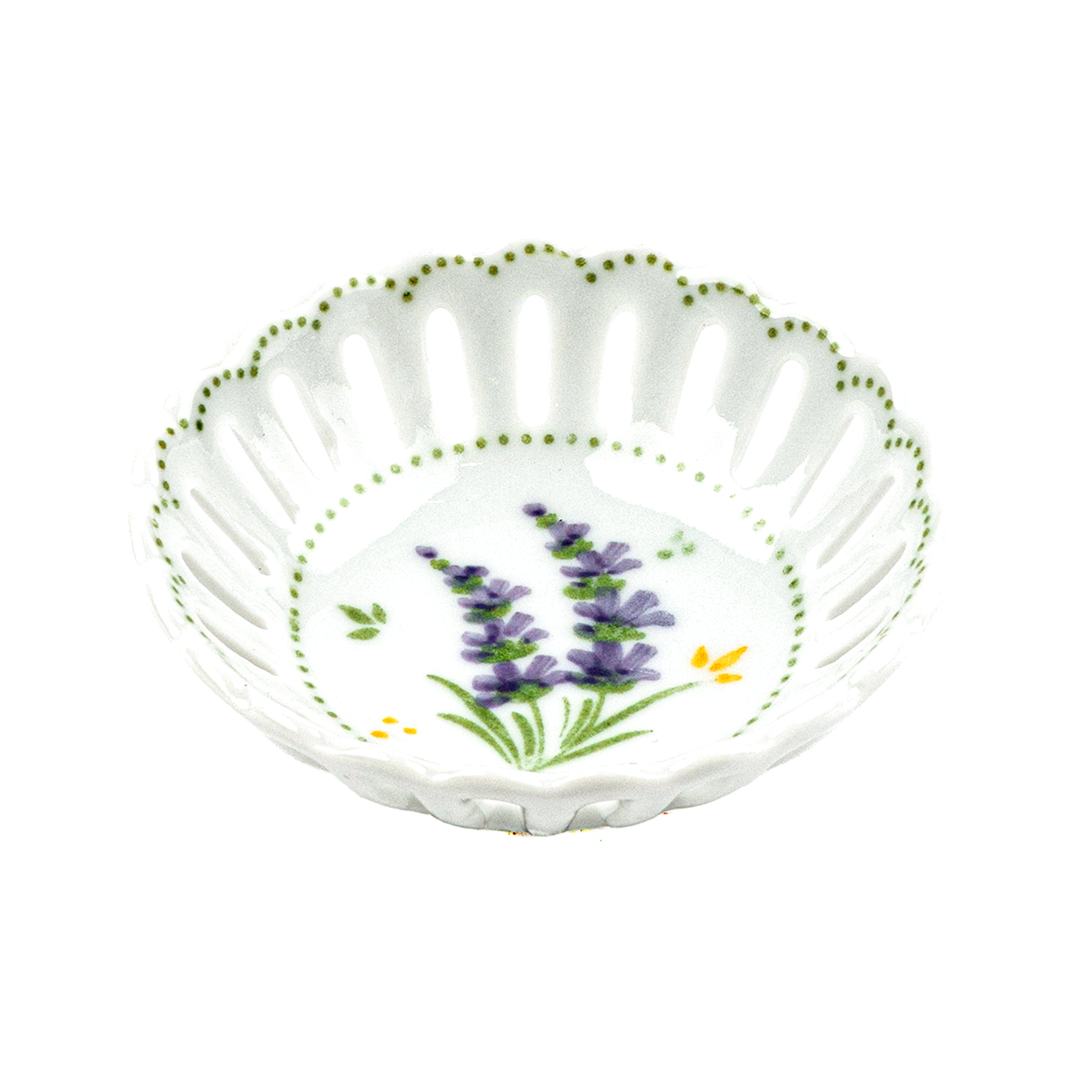 Idée Art Exclusive. Round Porcelain Decorative Plate with Lavender Illustration. Extra Small Size