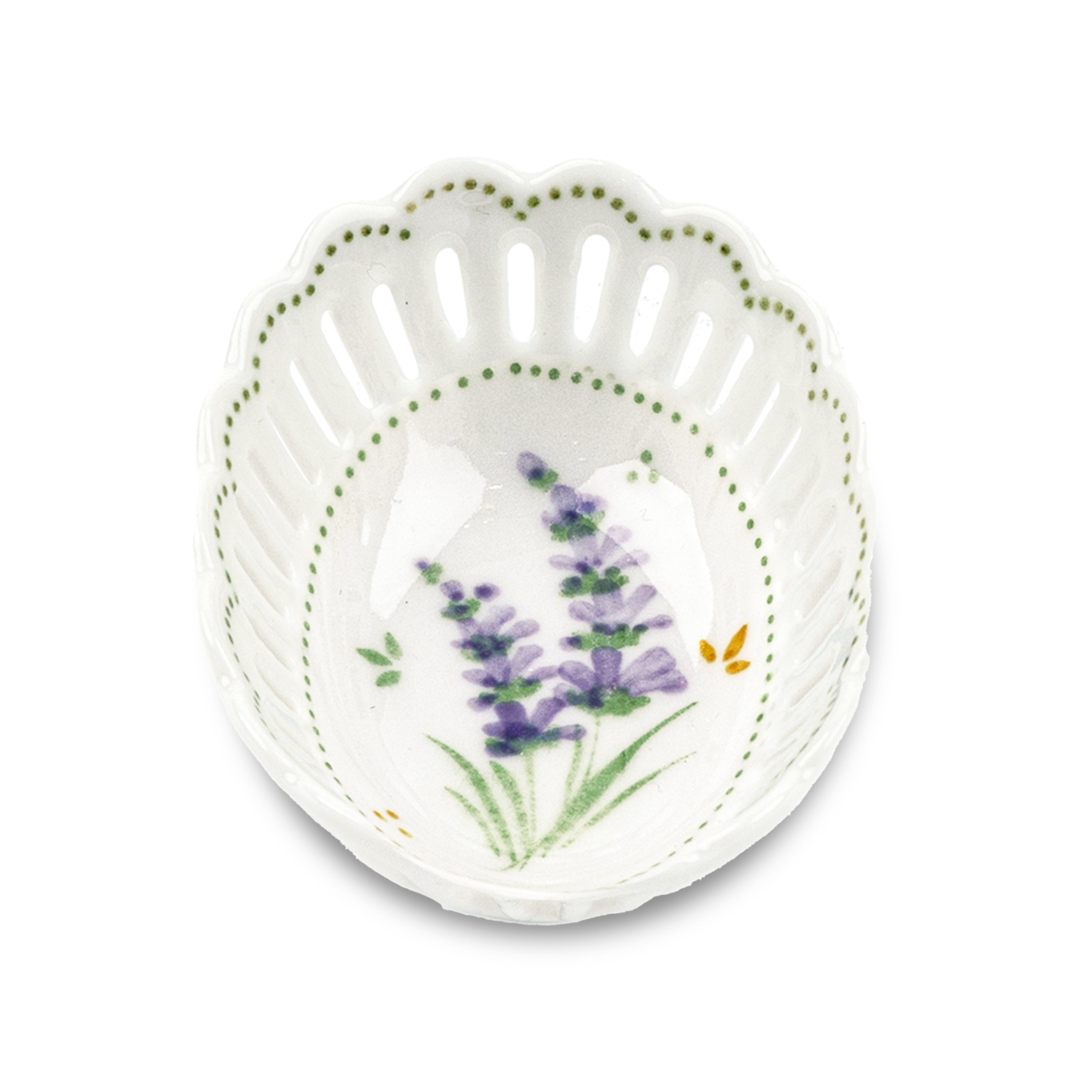 Idée Art Exclusive. Oval Porcelain Decorative Plate with Lavender Illustration. Extra Small Size